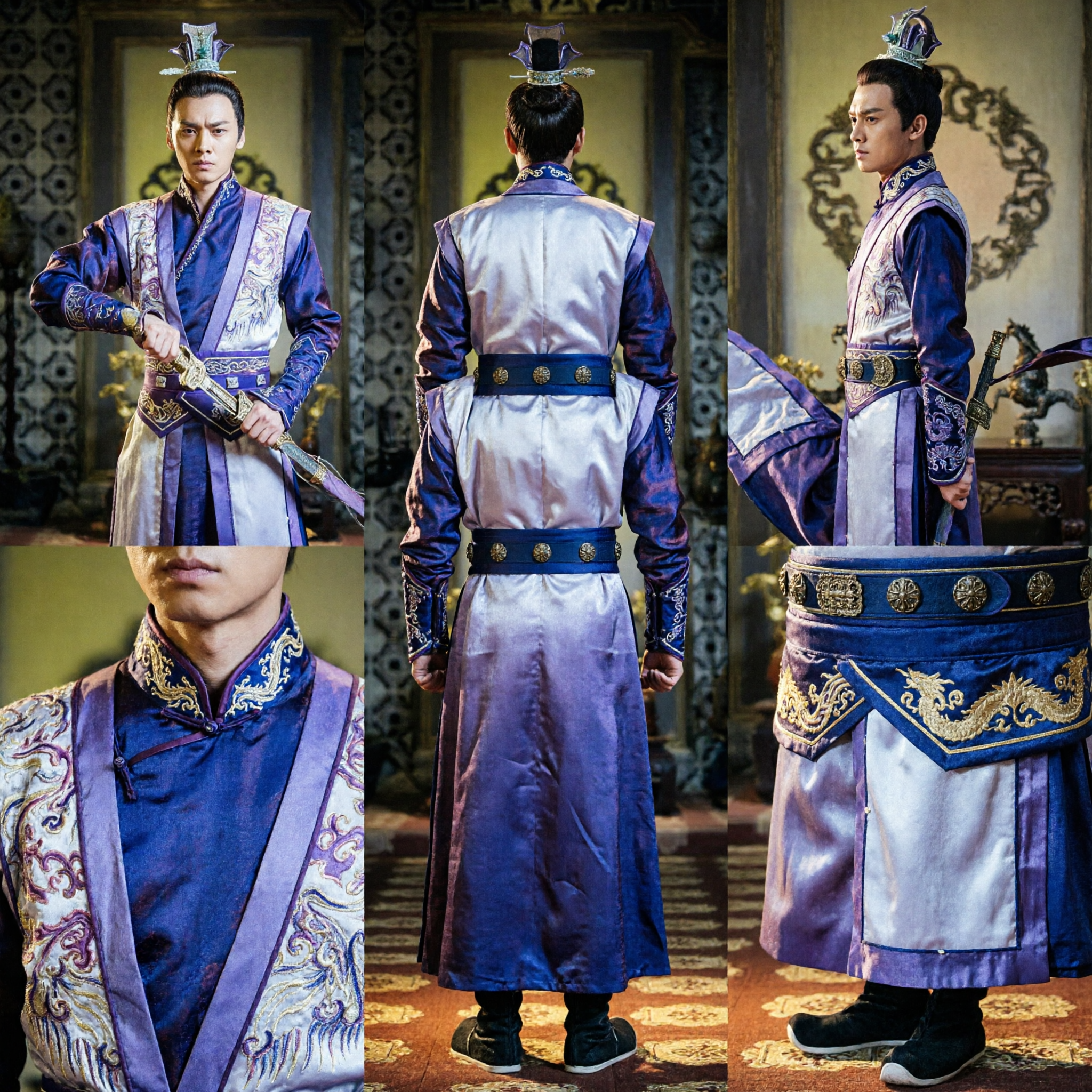 Men's Traditional Chinese Ancient Swordsman Hanfu Costume Blue Embroidered Prince Robe Historical Drama Cosplay Outfit - Asian Costume