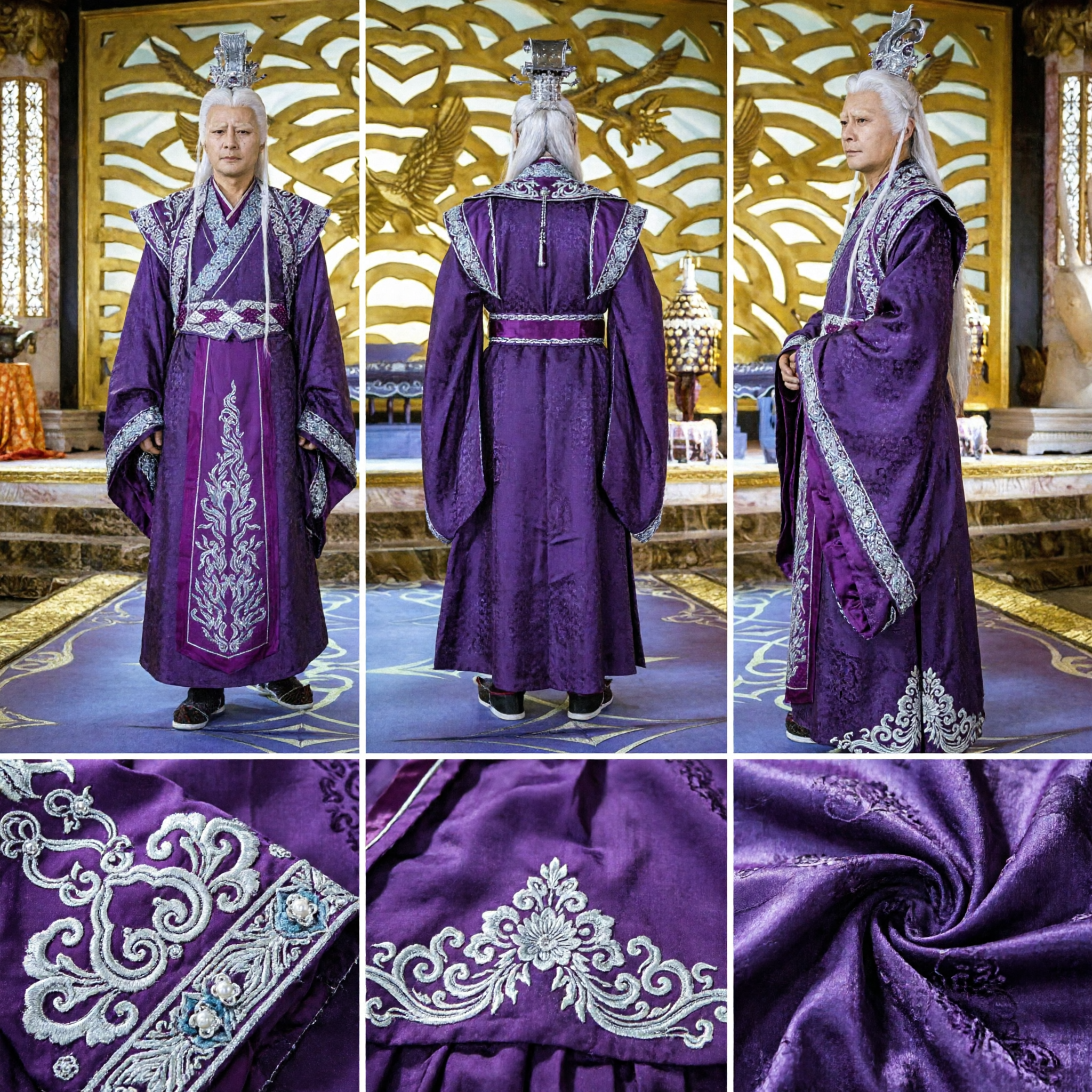 Traditional Chinese Ancient Nobleman Purple Embroidered Robe and Crown Costume for Men Cosplay - Asian Costume