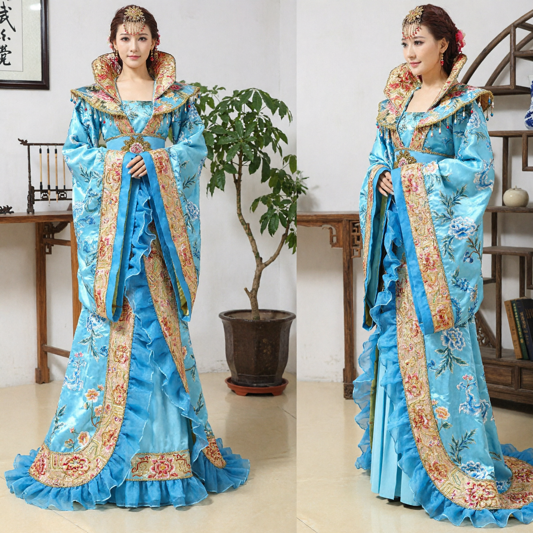 Royal Blue Chinese Hanfu Costume Tang Dynasty Empress Dress Ancient Clothing for Women Stage Performance - Asian Costume