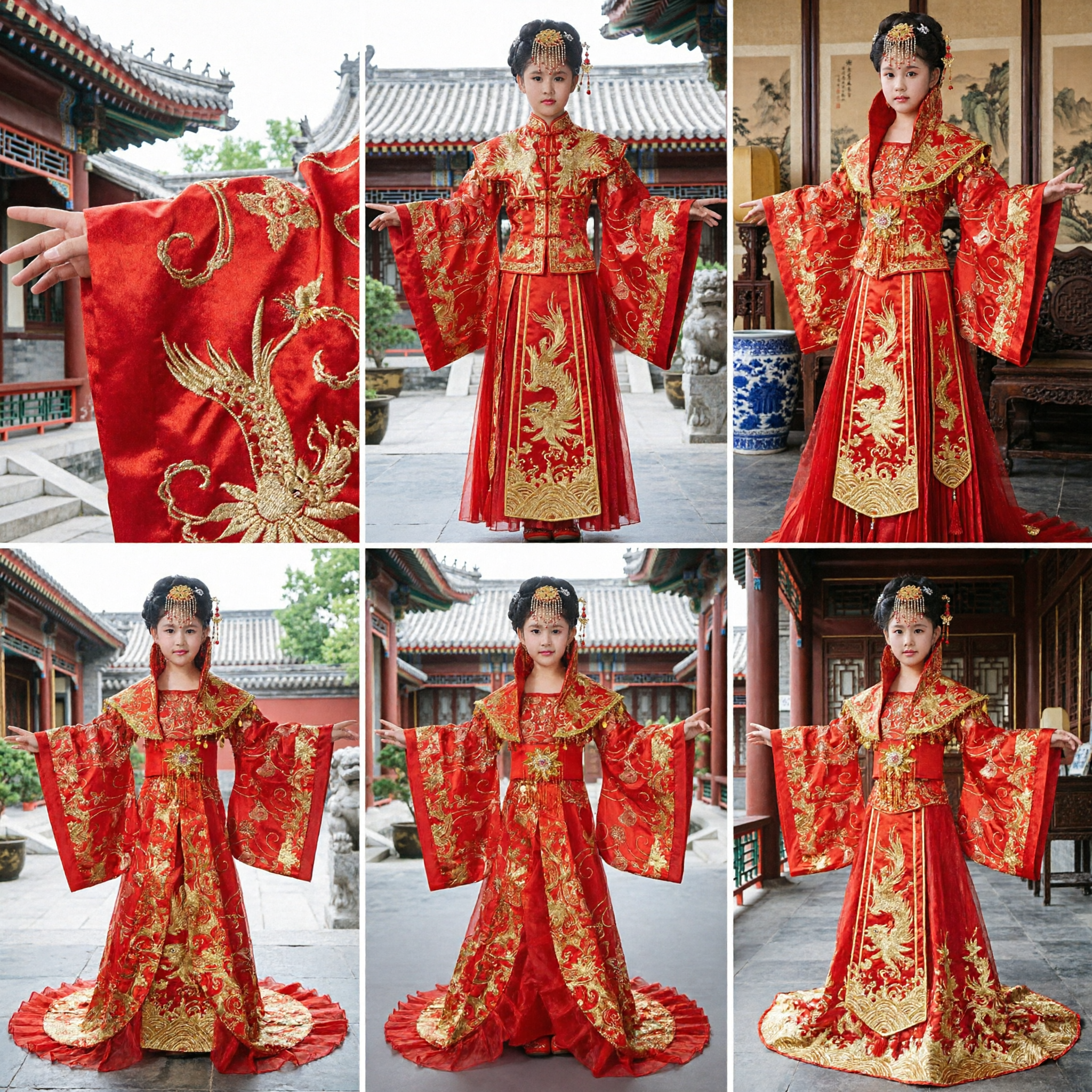 Traditional Chinese Red Hanfu Costume for Girls Kids Ancient Princess Dress Gold Embroidery Stage Performance - Asian Costume