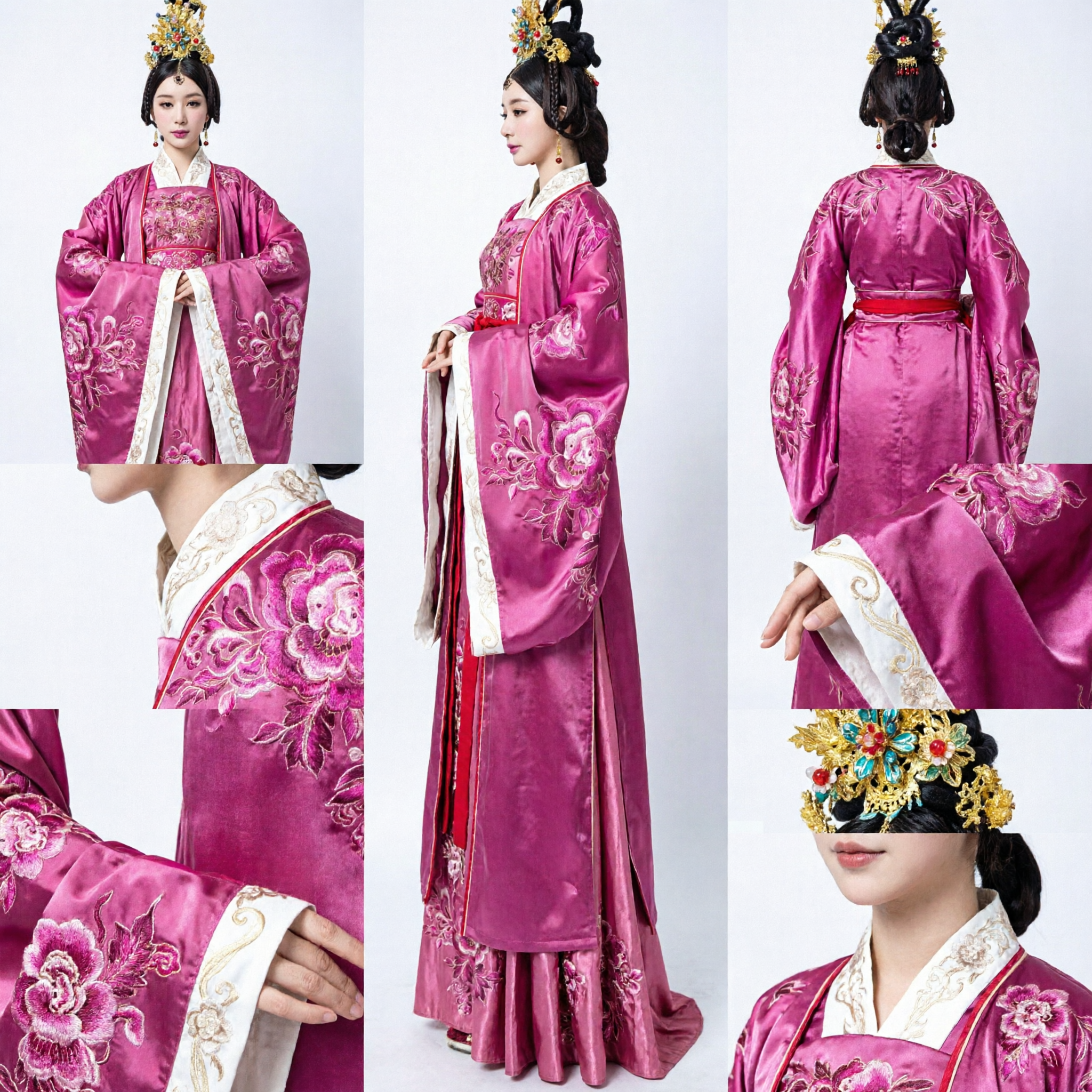 Elegant Pink Ancient Chinese Empress Hanfu Dress Traditional Palace Lady Costume with Floral Embroidery for Women - Asian Costume
