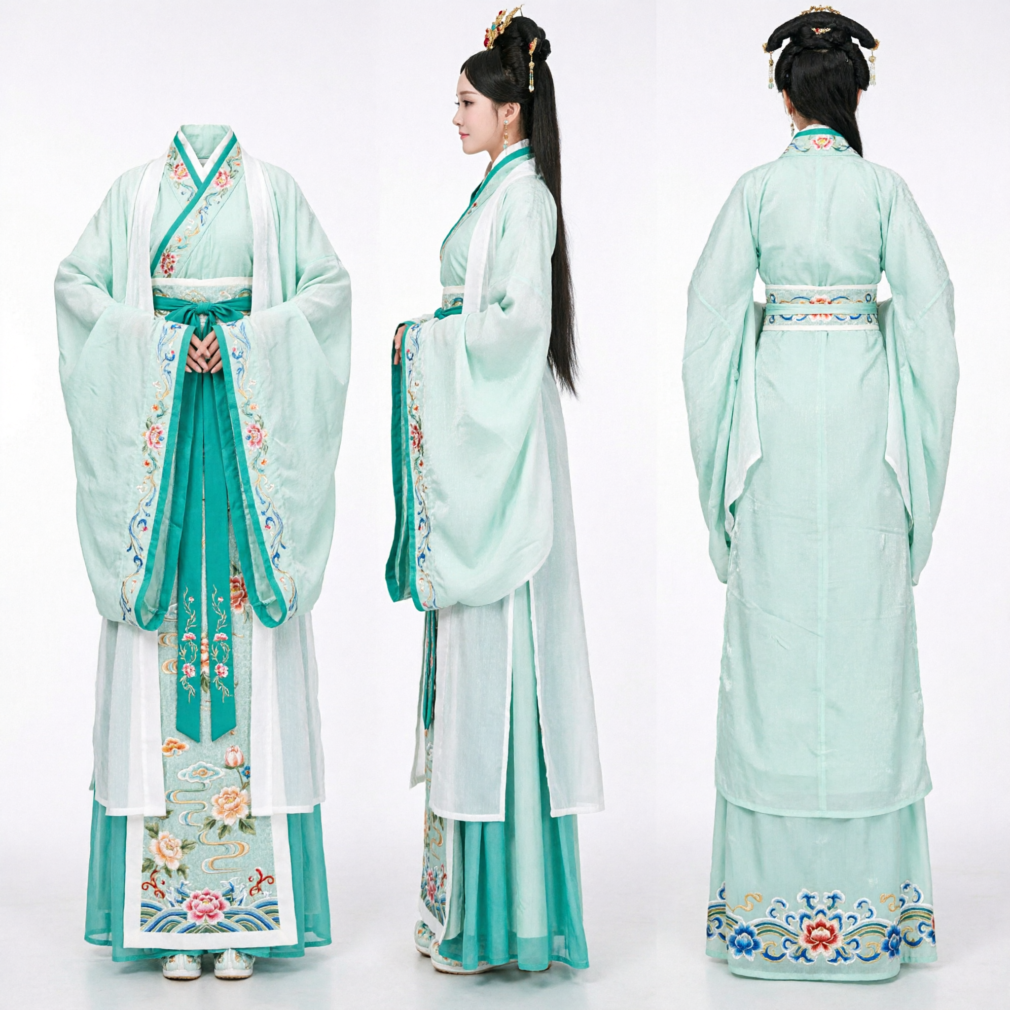 Elegant Green Ancient Chinese Hanfu Mother Daughter Matching Set Tang Dynasty Fairy Princess Costume for Women and Girls - Asian Costume