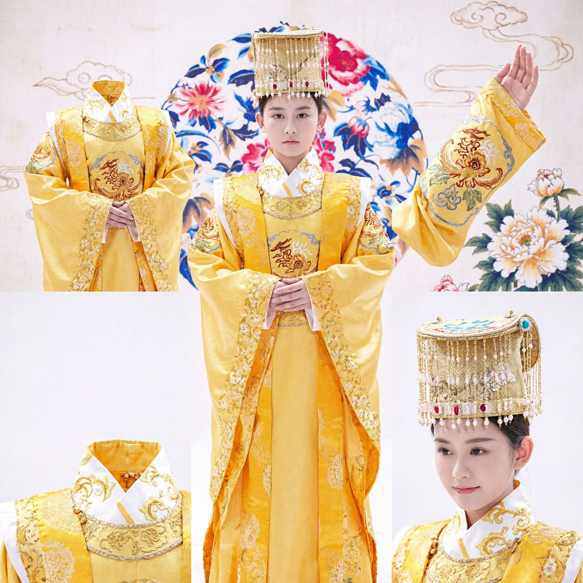 Men's Traditional Chinese Emperor Costume Ancient Yellow Royal Robe Hanfu for Stage Performance and Cosplay - Asian Costume