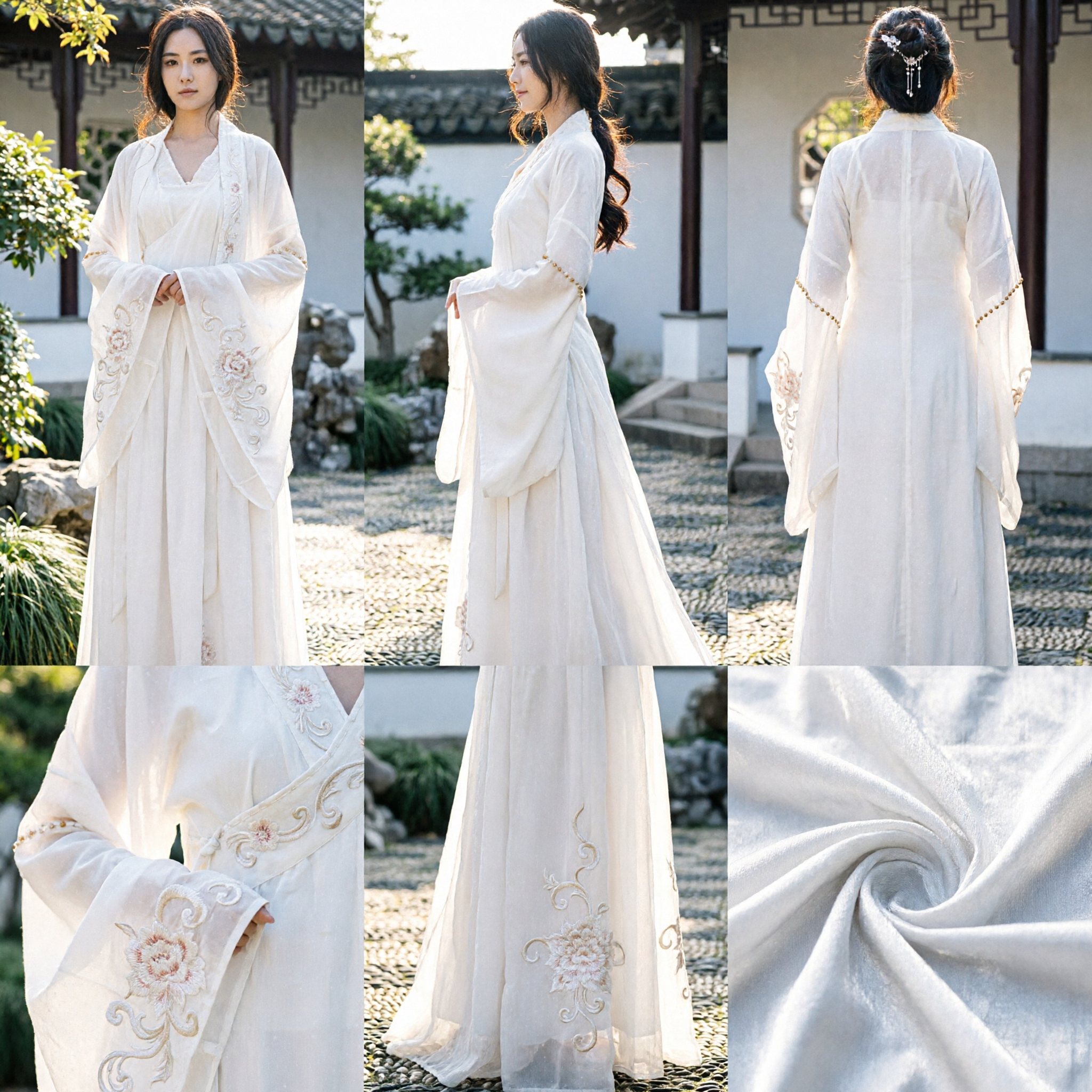 Women's White Ancient Chinese Hanfu Costume Traditional Fairy Dress Long Sleeve Gown for Photography - Asian Costume