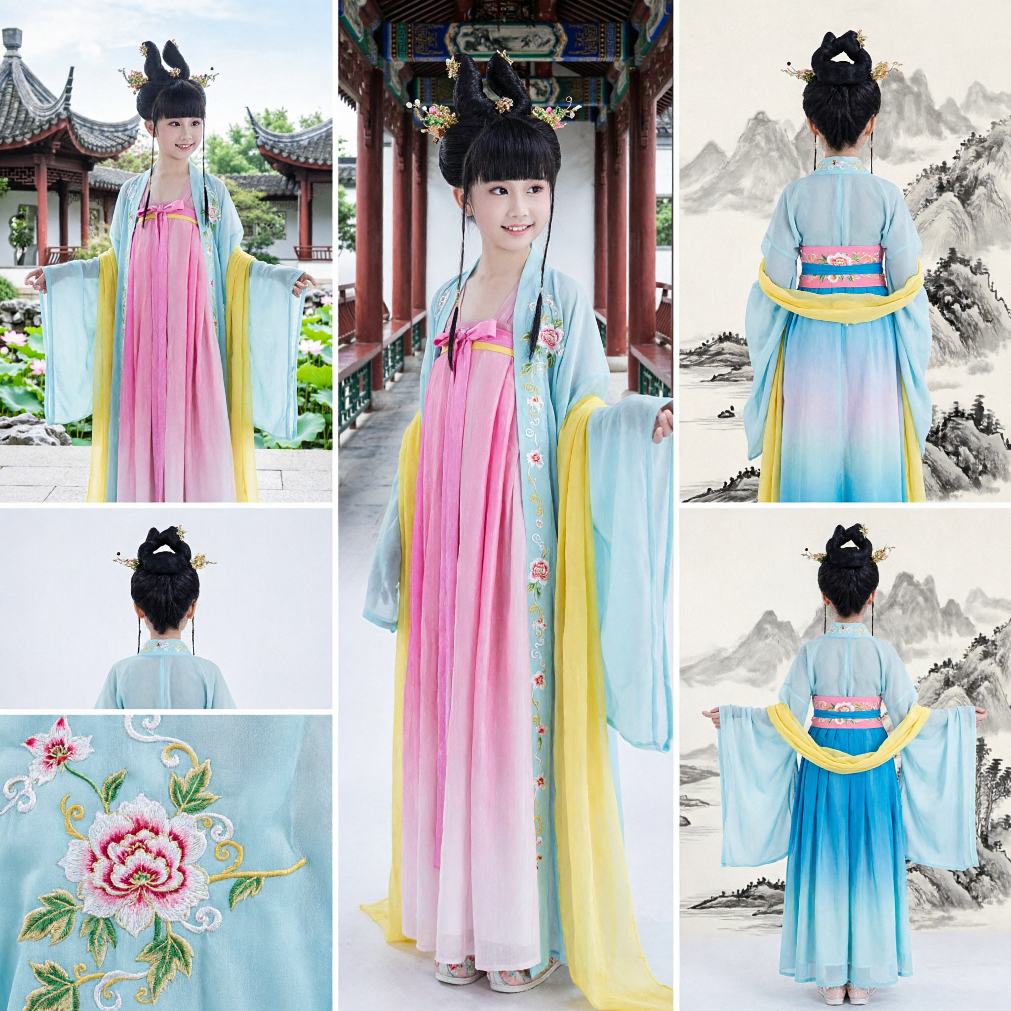 Kids Girls Chinese Traditional Hanfu Costume Tang Dynasty Fairy Princess Dress for Stage Performance and Cosplay - Asian Costume