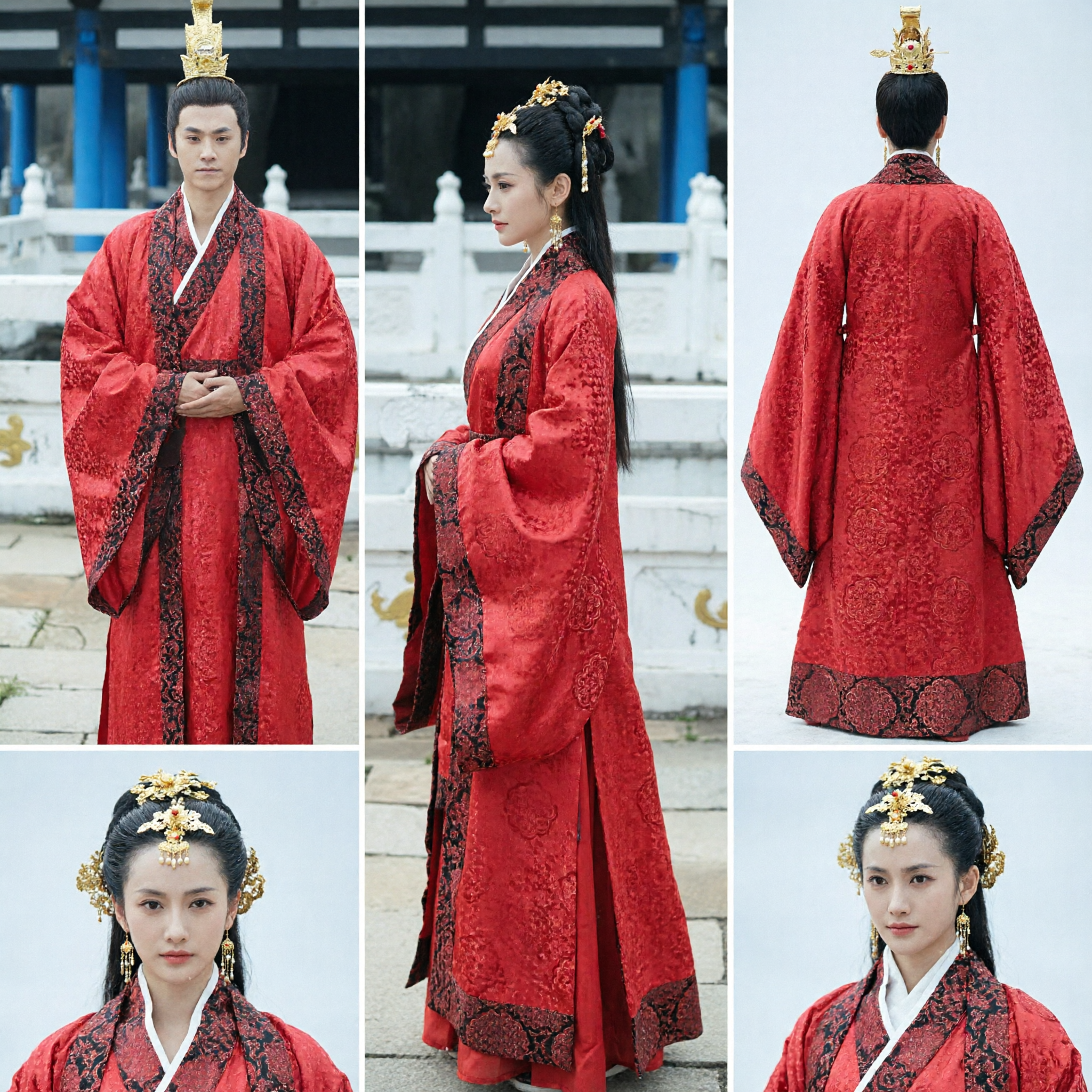 Ancient Chinese Wedding Hanfu Couple Costumes Red Traditional Groom and Bride Robes for Historical Cosplay - Asian Costume