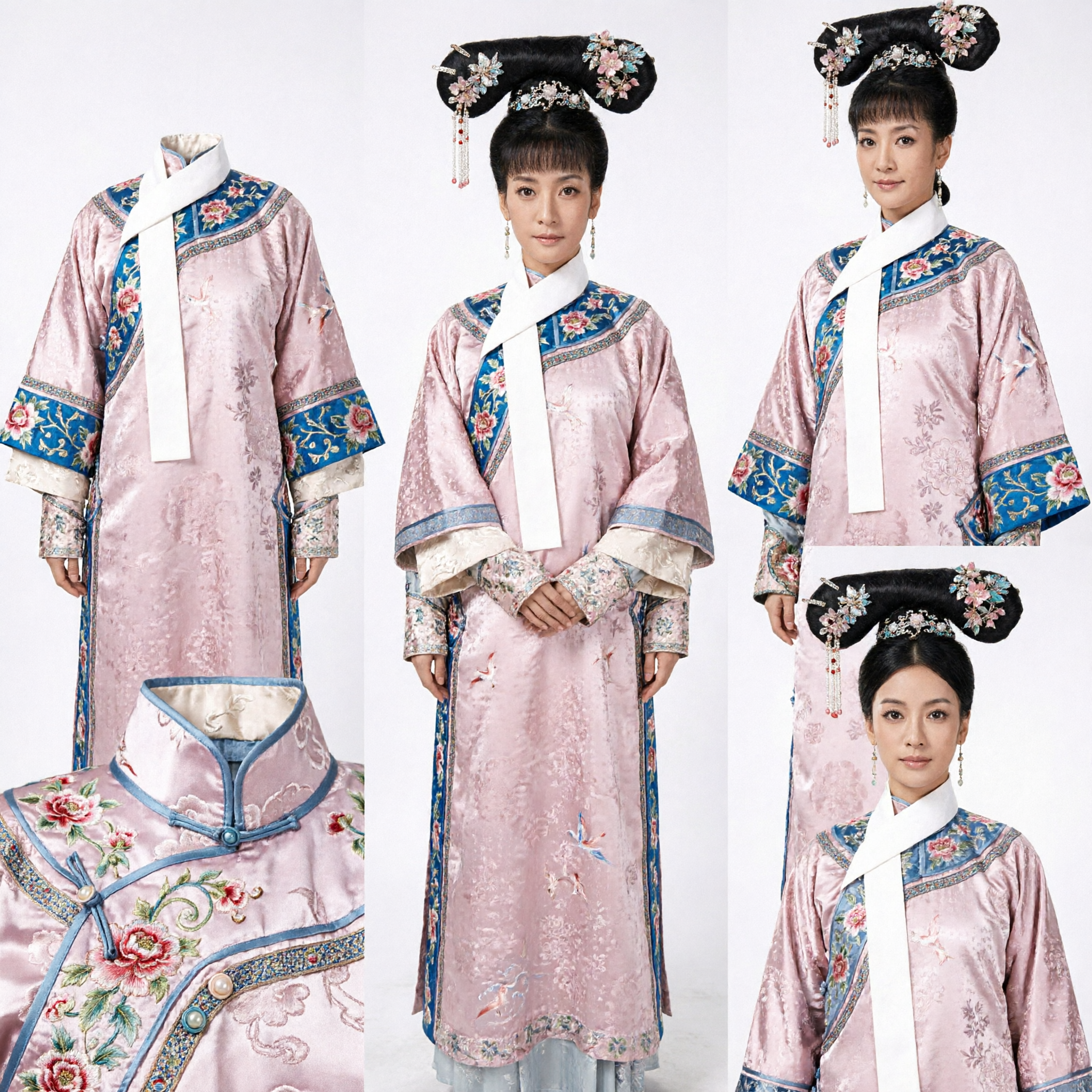 Ancient Chinese Qing Dynasty Manchu Princess Costume Pink Robe with Embroidered Cape for Women Cosplay - Asian Costume