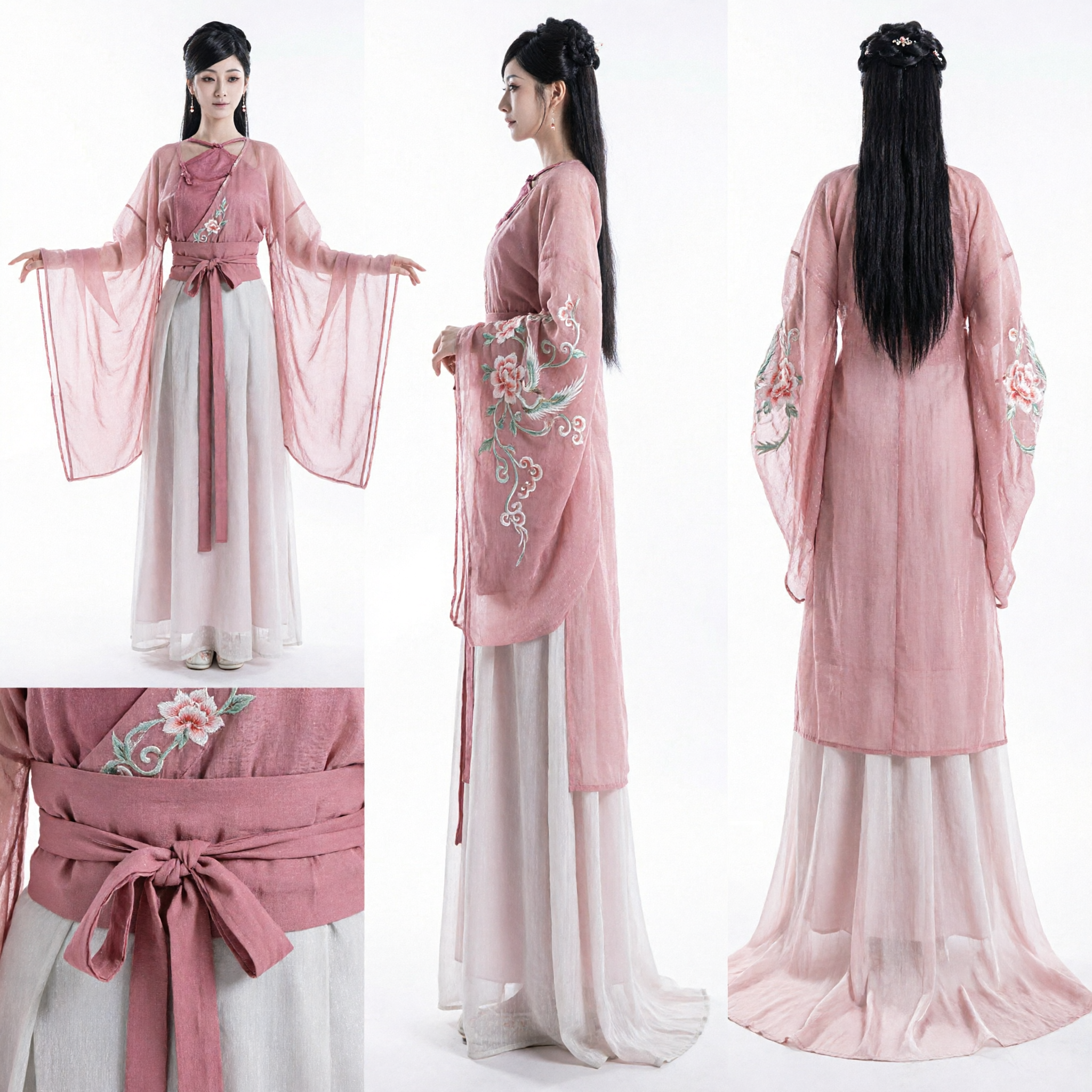 Elegant Pink Gradient Traditional Chinese Hanfu Ancient Costume for Women Photography and Stage Performance - Asian Costume