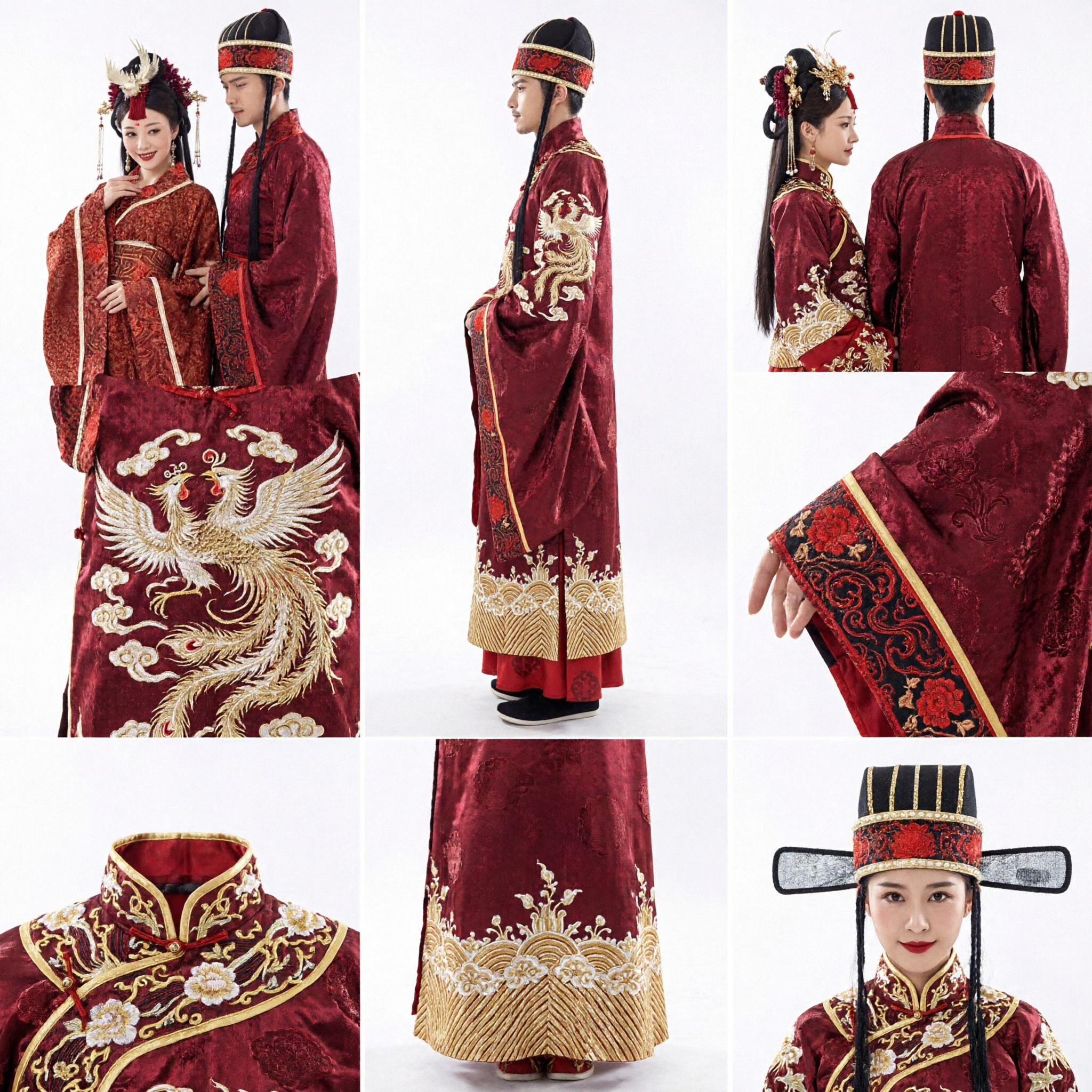 Traditional Chinese Wedding Costumes Couple Ancient Hanfu Bride Groom Red Embroidery Ming Dynasty Style - Asian Costume