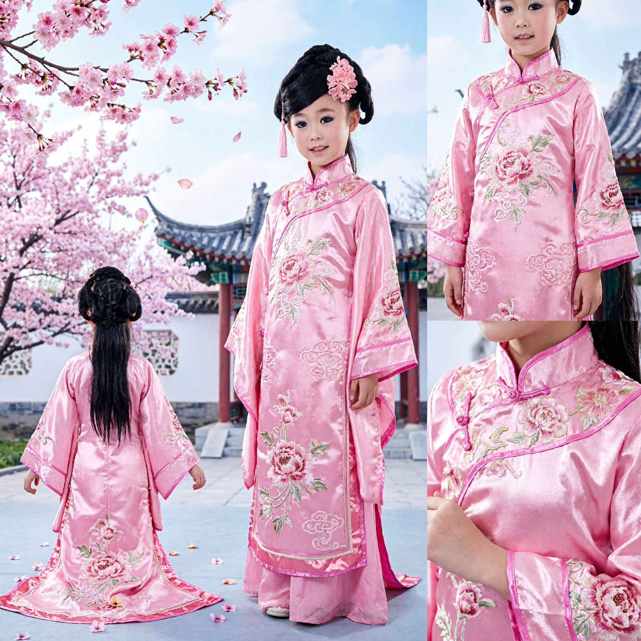 Pink Ancient Chinese Hanfu Costume for Kids Girls Tang Dynasty Princess Dress for Stage Performance - Asian Costume