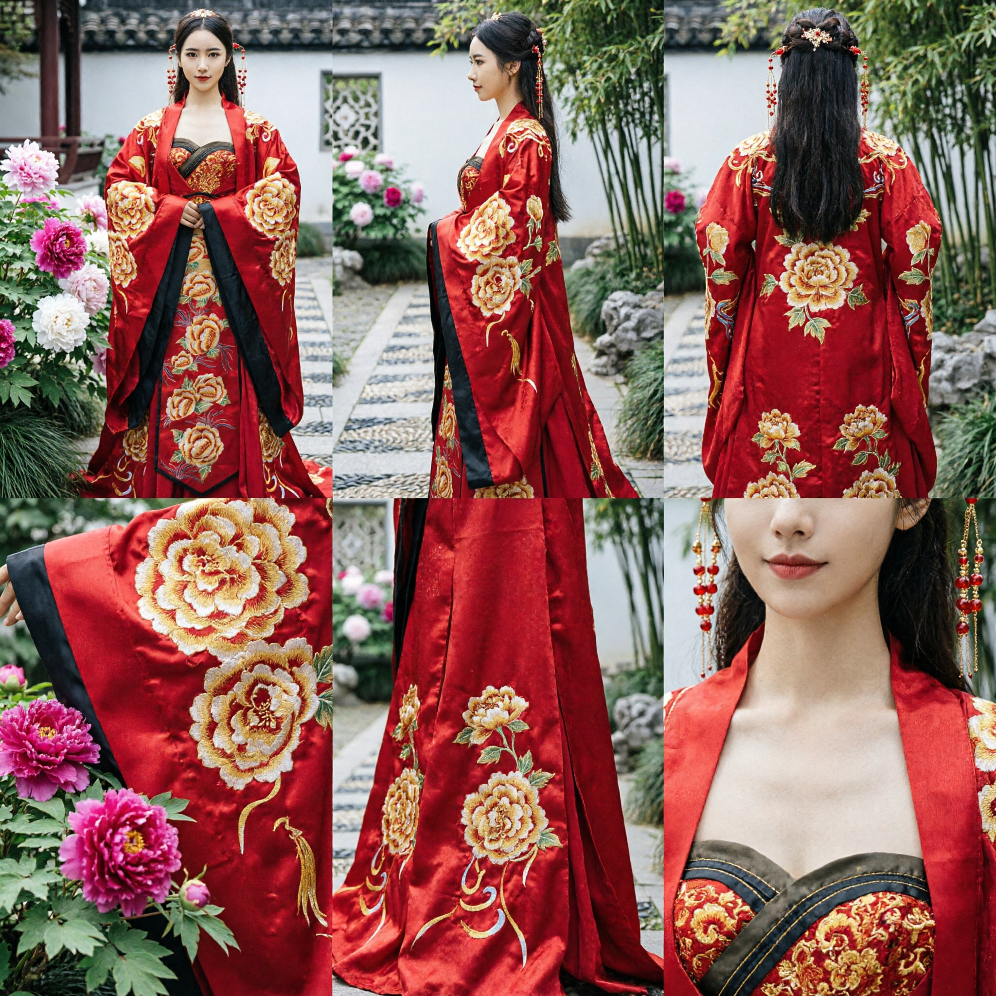 Traditional Chinese Red Hanfu Tang Dynasty Princess Costume Floral Embroidery Ancient Palace Dress for Women - Asian Costume