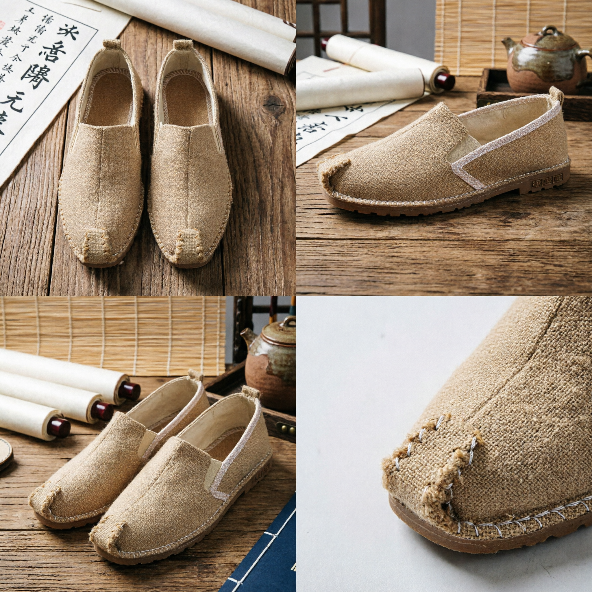 Traditional Chinese Kung Fu Shoes Men's Hemp Cloth Slip-Ons for Martial Arts Hanfu Costume Accessories - Asian Costume