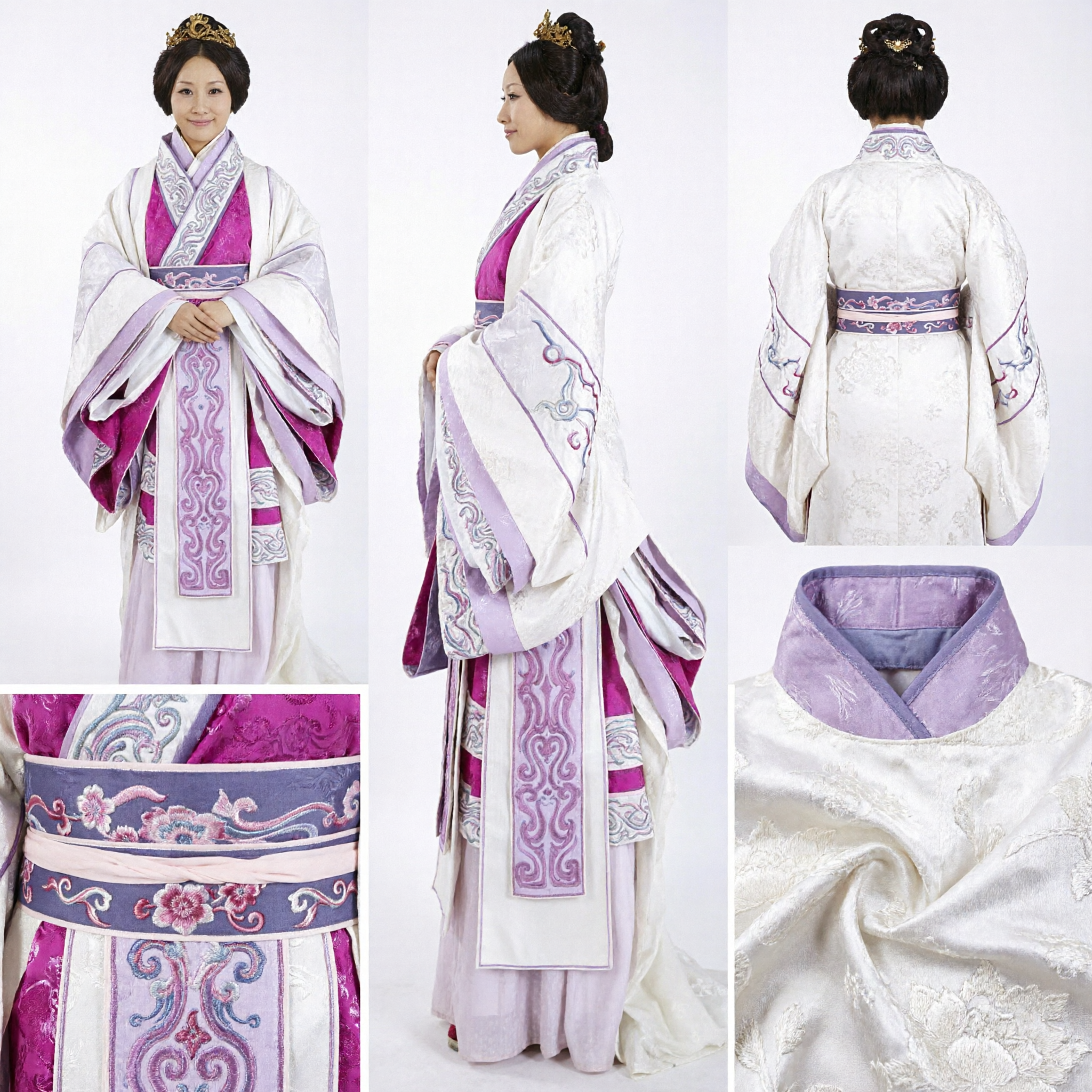 Ancient Chinese Princess Hanfu Costume White and Pink Embroidered Robe for Women Cosplay Historical Drama Performance - Asian Costume