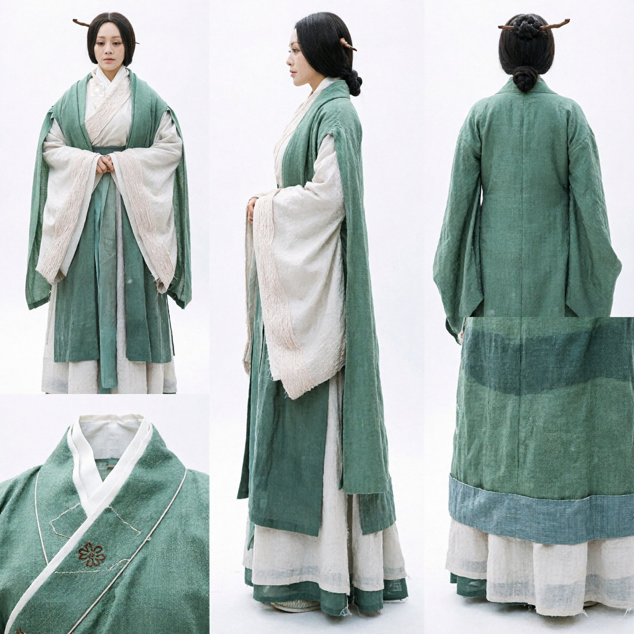 Ancient Chinese Hanfu Traditional Green and White Han Dynasty Robe for Women Historical Cosplay - Asian Costume