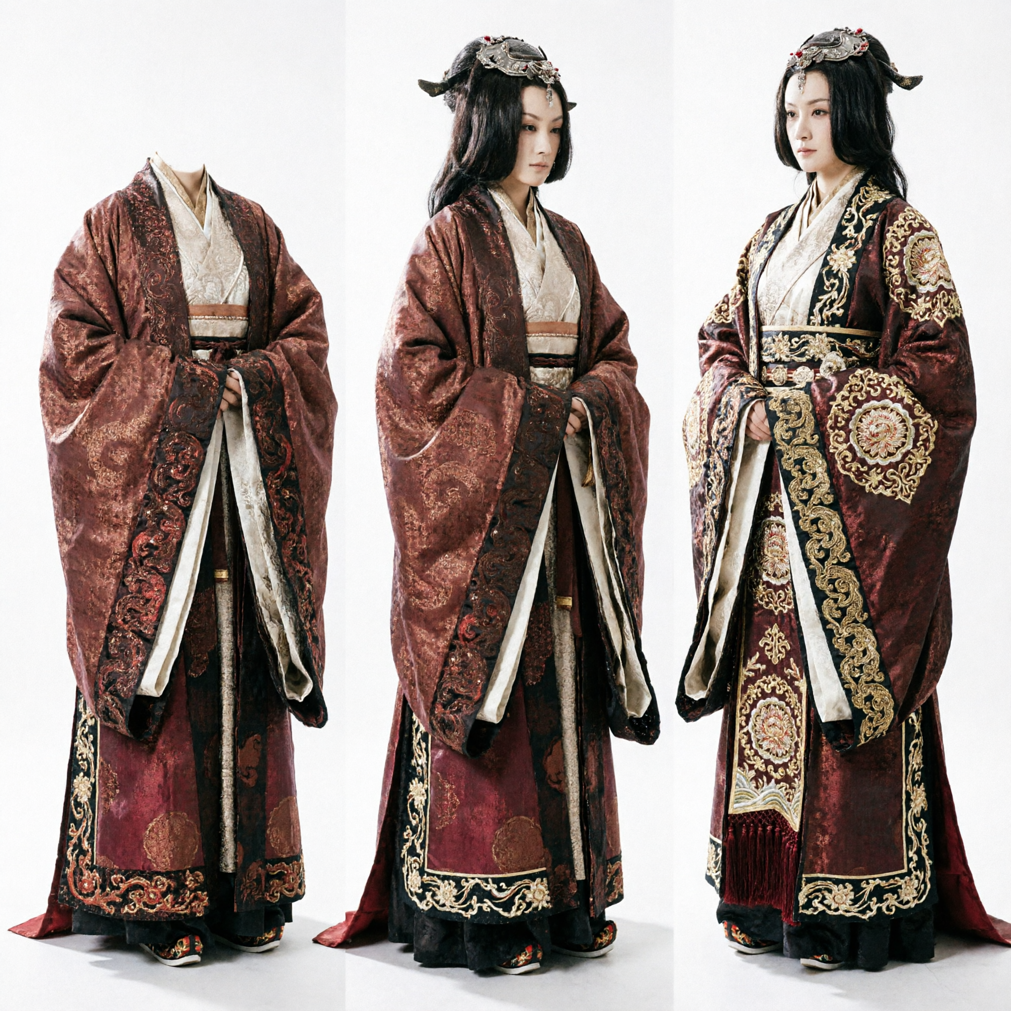 Ancient Chinese Palace Lady Hanfu Costume Dark Bronze Embroidered Robe for Historical Cosplay Photography - Asian Costume
