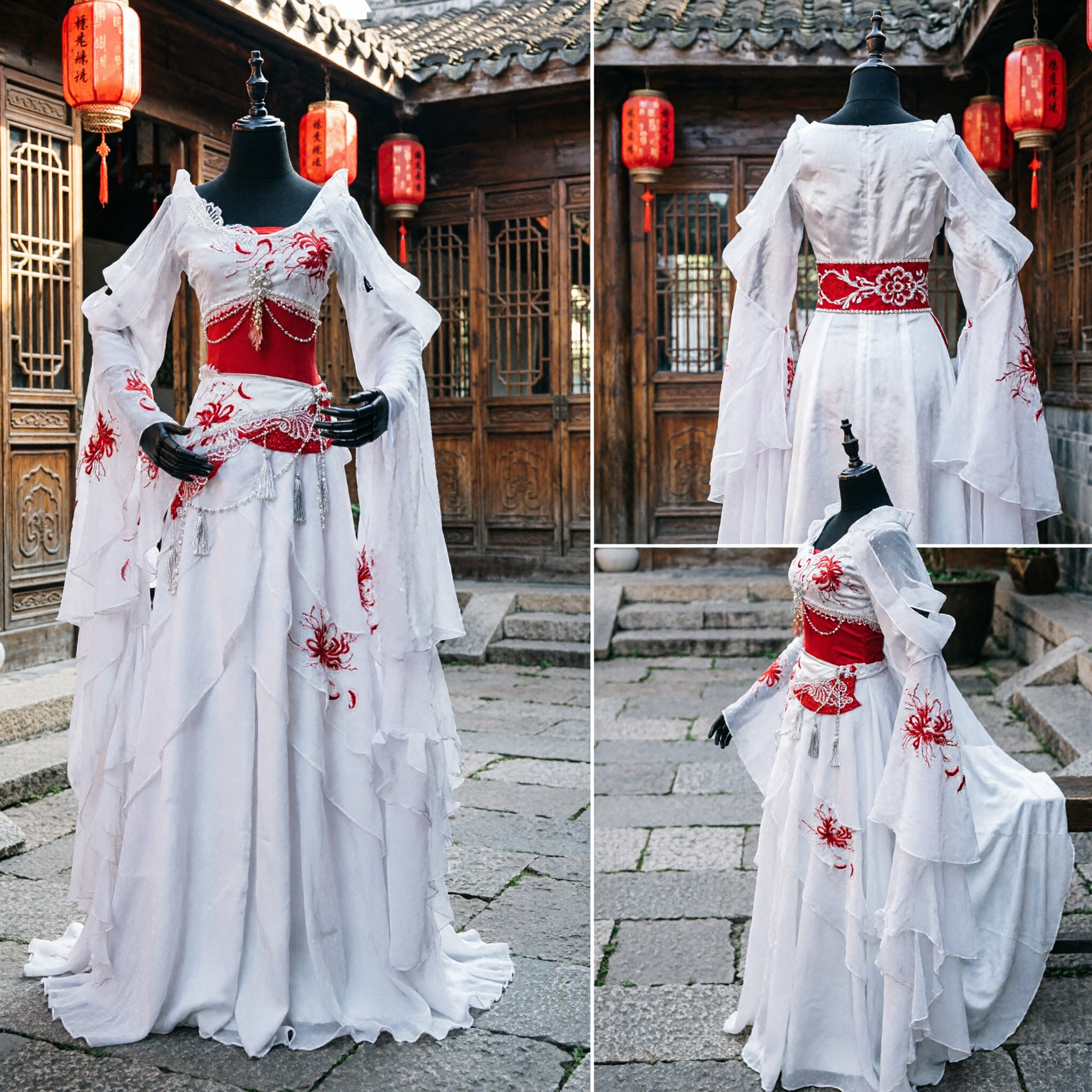 Traditional Chinese Ancient Costume White Red Hanfu Dress for Women Cosplay Fairy Princess Halloween Party - Asian Costume