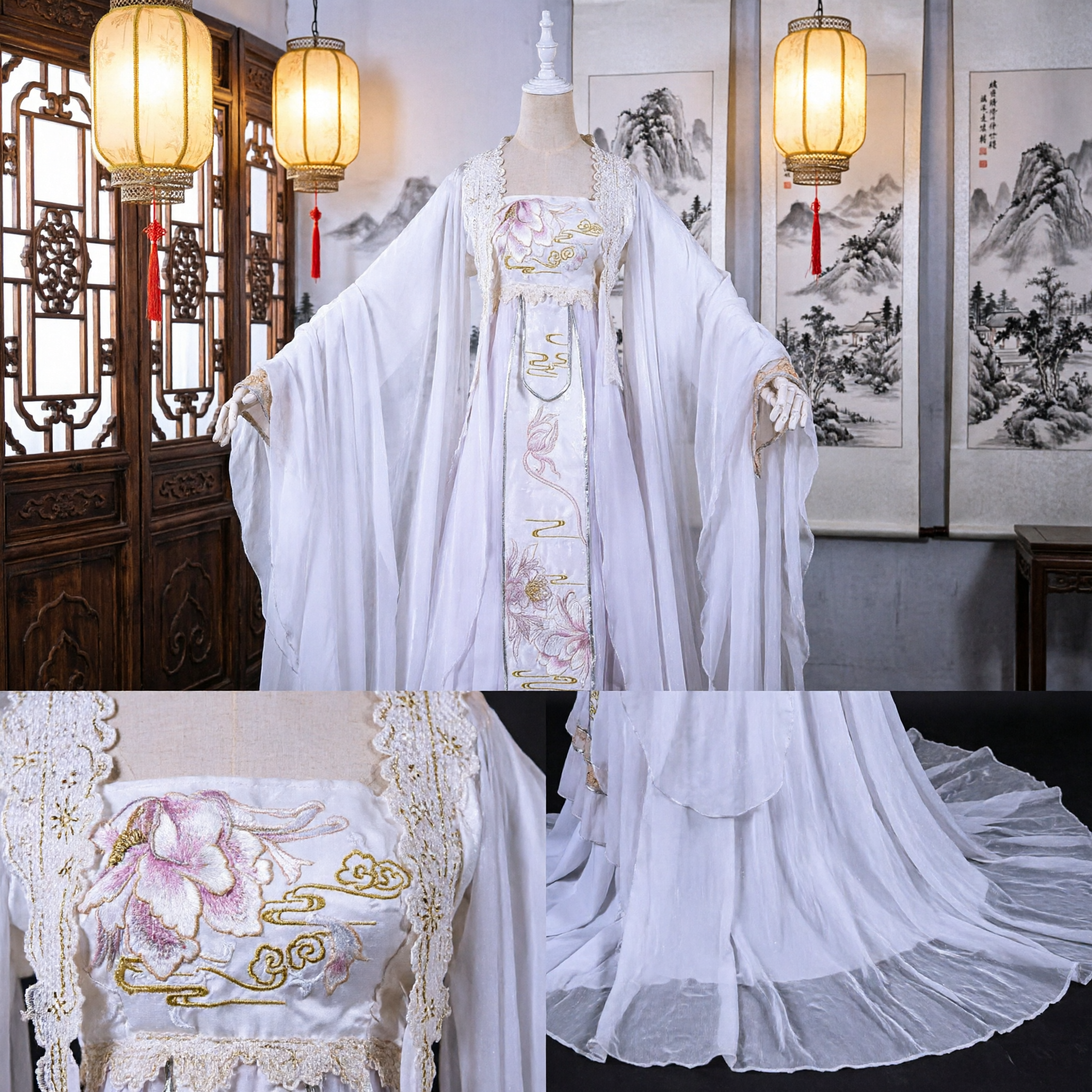 Elegant White Hanfu Traditional Chinese Ancient Fairy Costume Embroidered Dress for Women Cosplay Performance Photography - Asian Costume