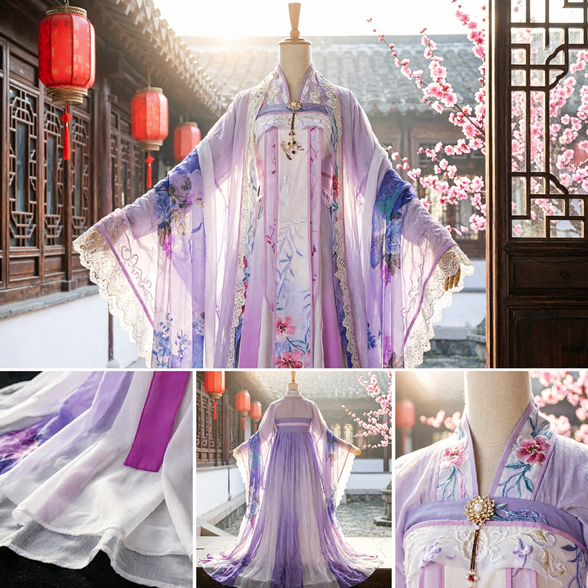 Elegant Traditional Chinese Hanfu Dress for Women Ancient Tang Dynasty Purple Floral Fairy Cosplay Costume - Asian Costume