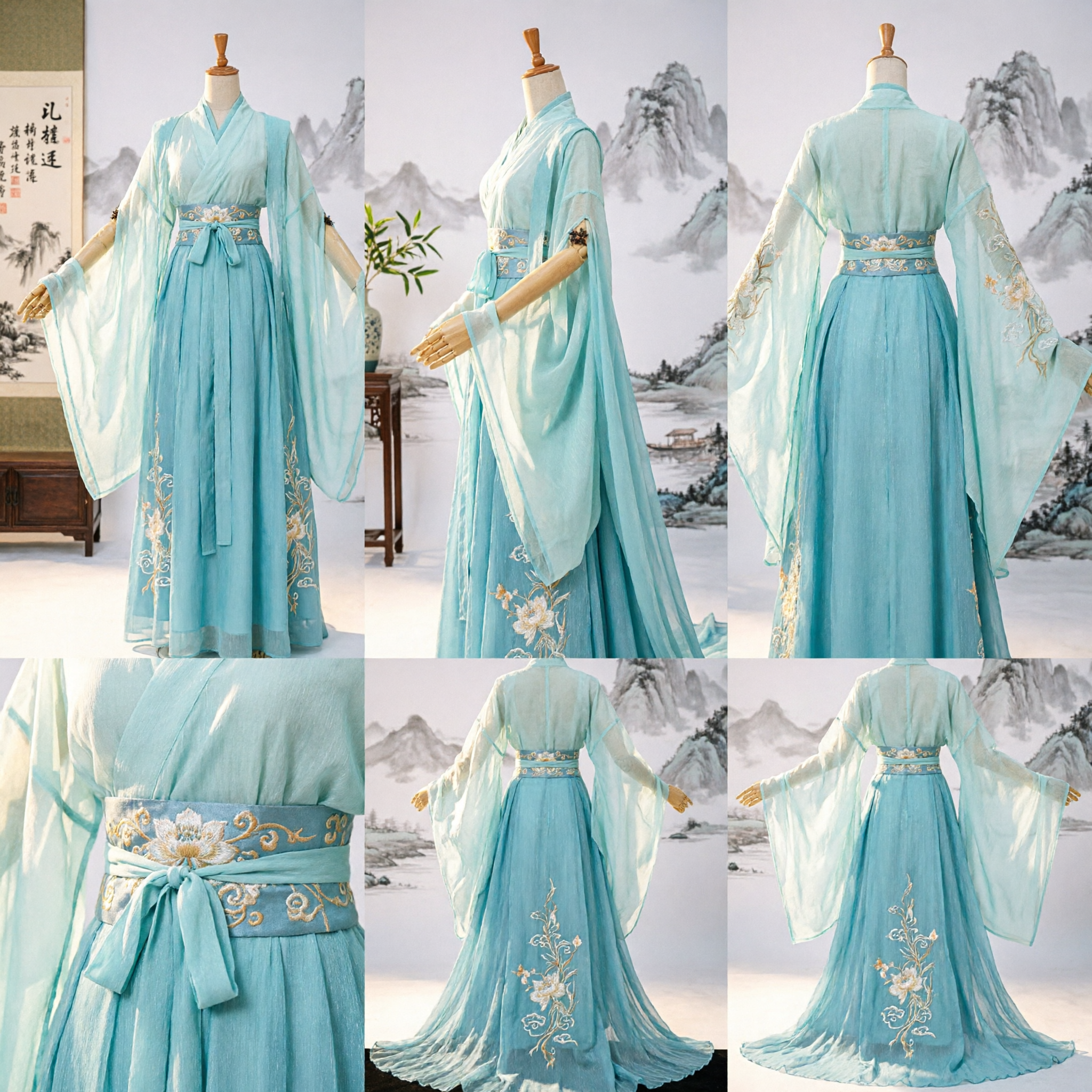 Elegant Light Blue Traditional Chinese Hanfu Costume Ancient Fairy Goddess Dress for Women Stage Performance Cosplay - Asian Costume
