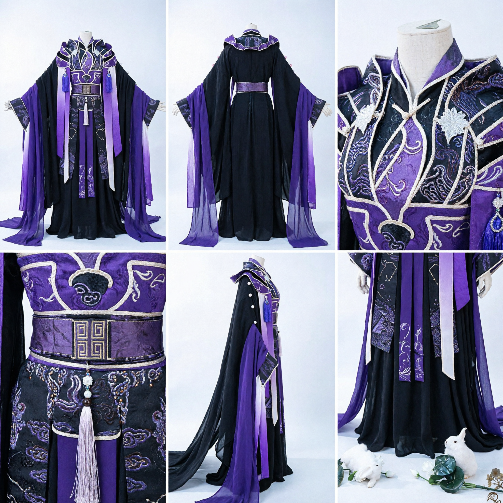 Men's Ancient Chinese Purple Hanfu Costume Traditional Noble Prince Cosplay Outfit with Embroidered Robes and Cape - Asian Costume