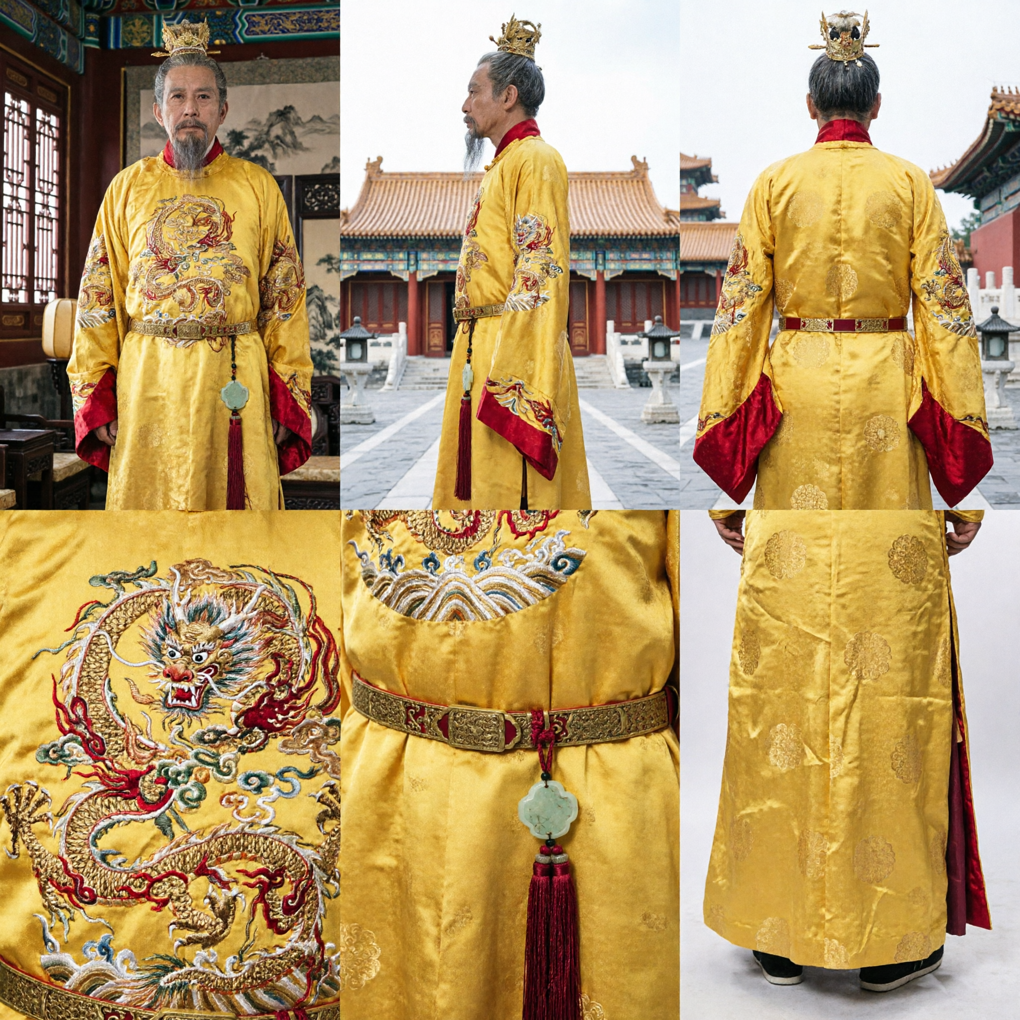 Men's Ancient Chinese Emperor Costume Yellow Dragon Robe Traditional Imperial Clothing for Historical Drama Cosplay - Asian Costume
