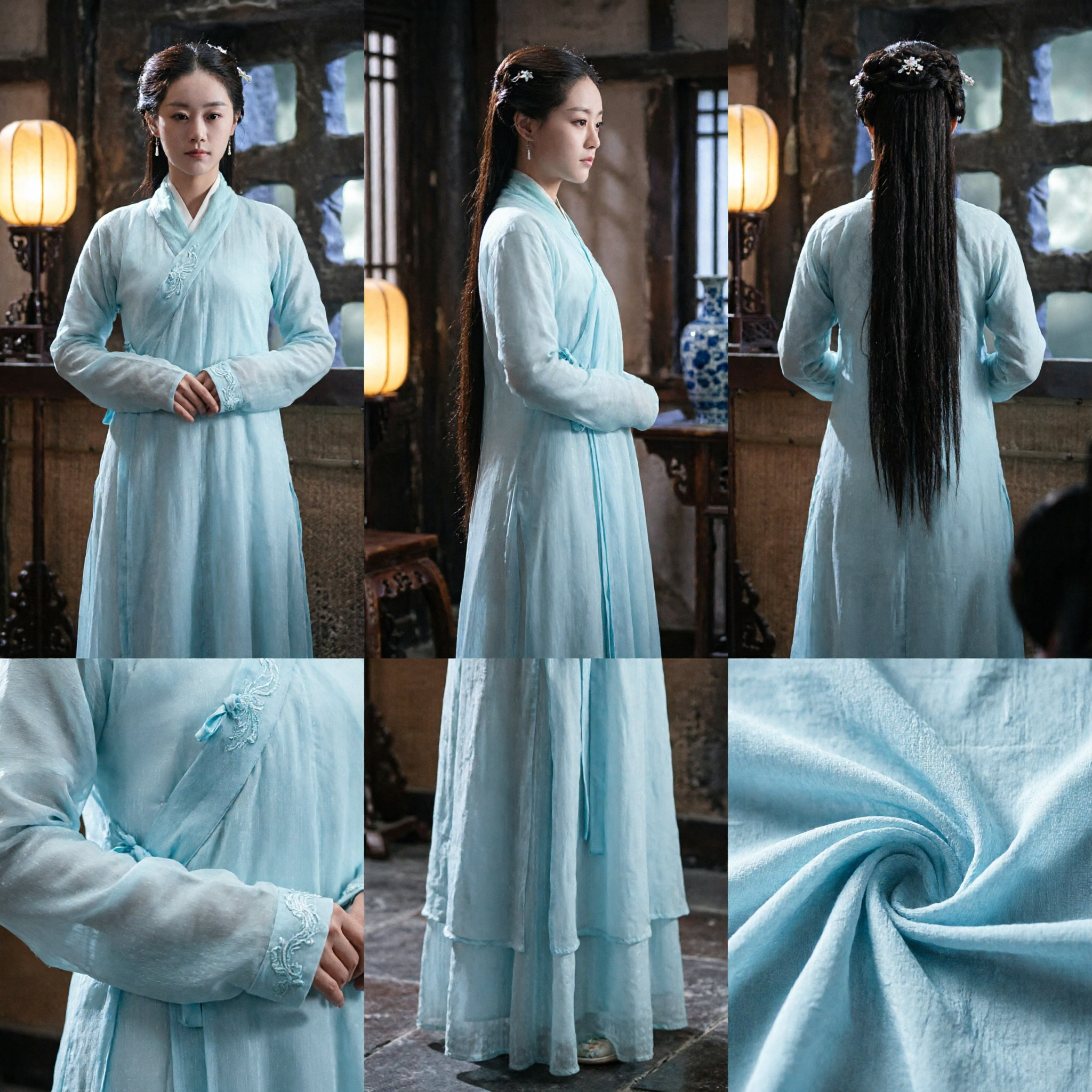 Elegant Light Blue Ancient Chinese Hanfu Traditional Costume Wuxia Martial Arts Heroine Dress for Women Photography - Asian Costume