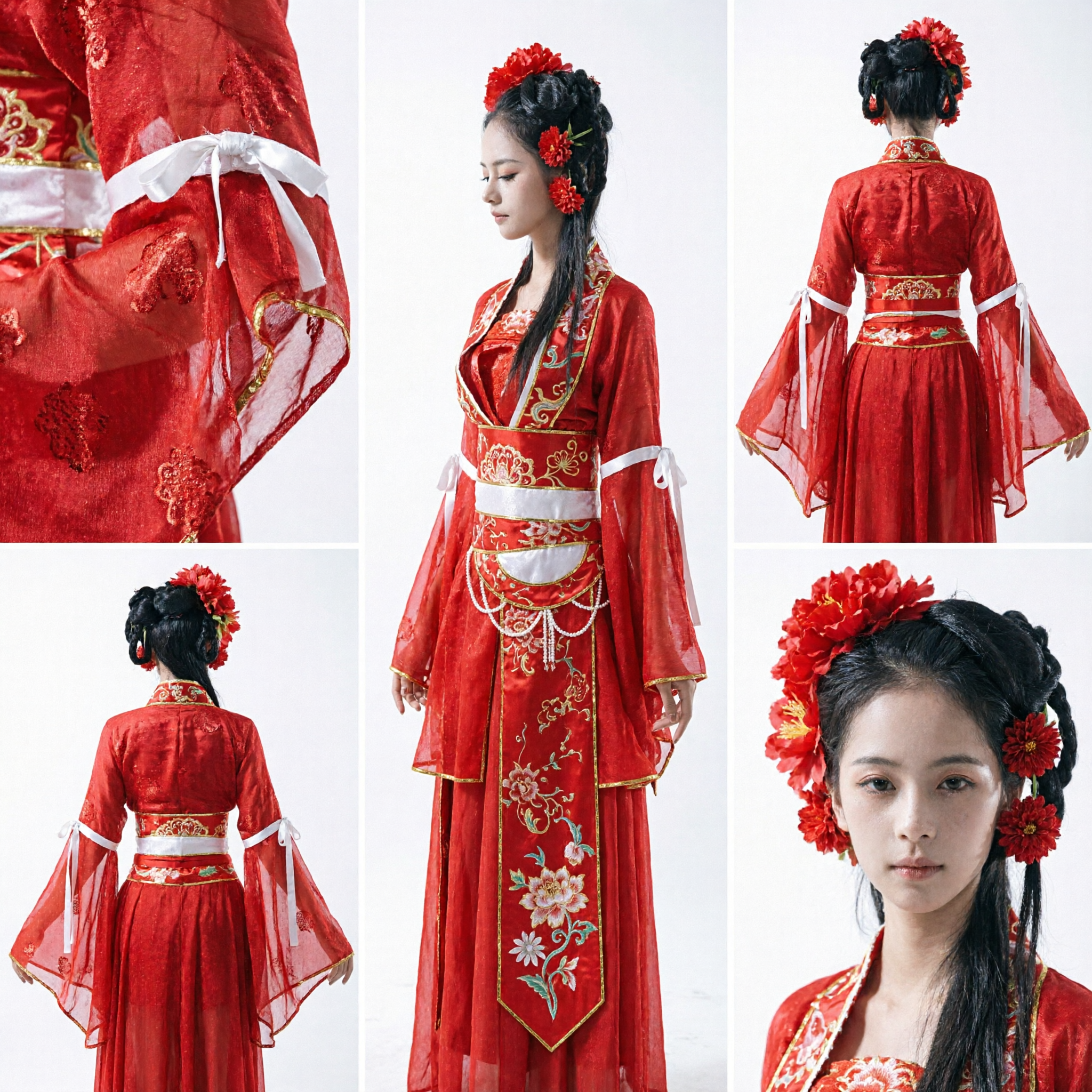 Women's Traditional Chinese Red Hanfu Wedding Dress Ancient Style Costume with Gold Embroidery for Performance - Asian Costume