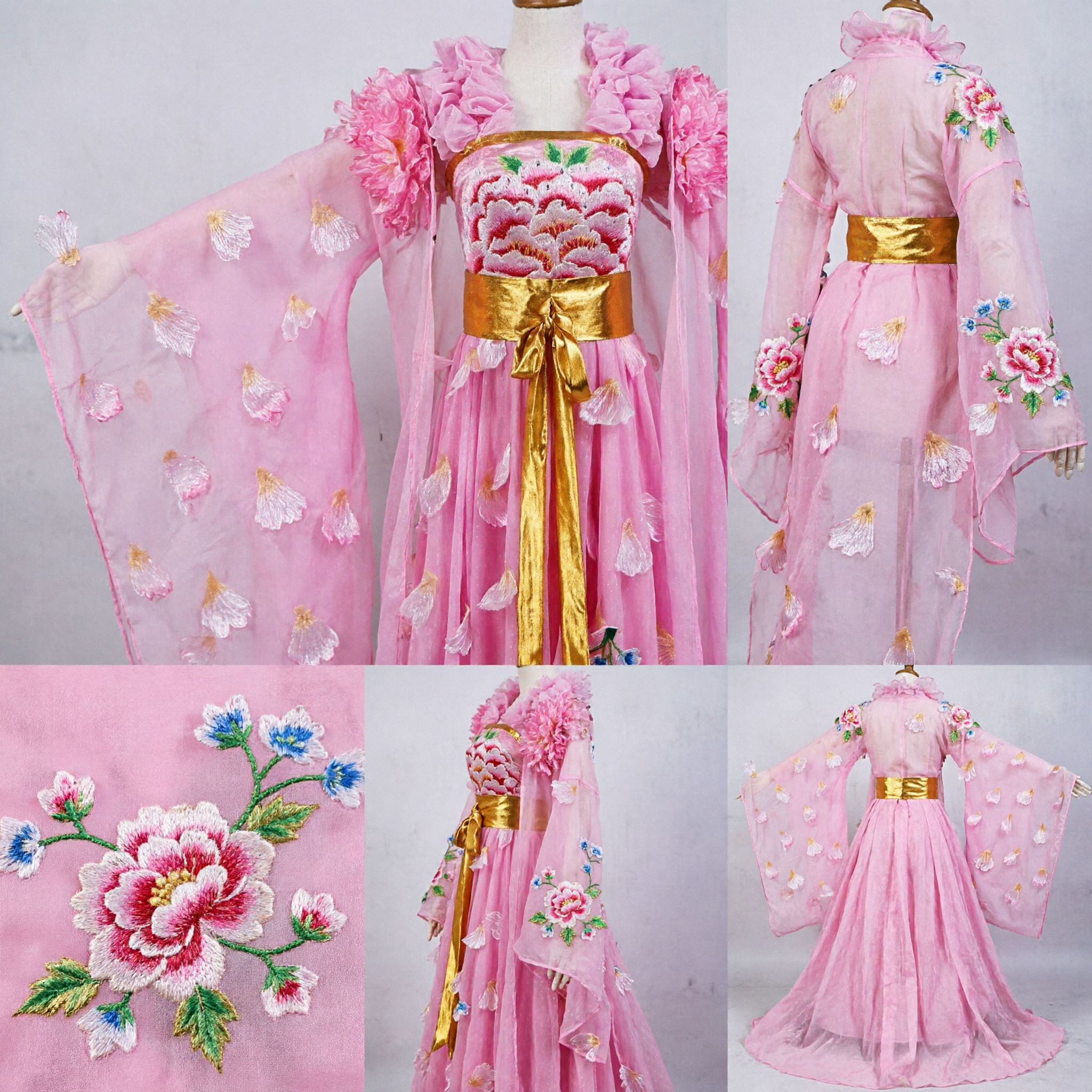 Pink Floral Chinese Traditional Hanfu Costume Ancient Fairy Dress for Women Stage Dance Performance - Asian Costume