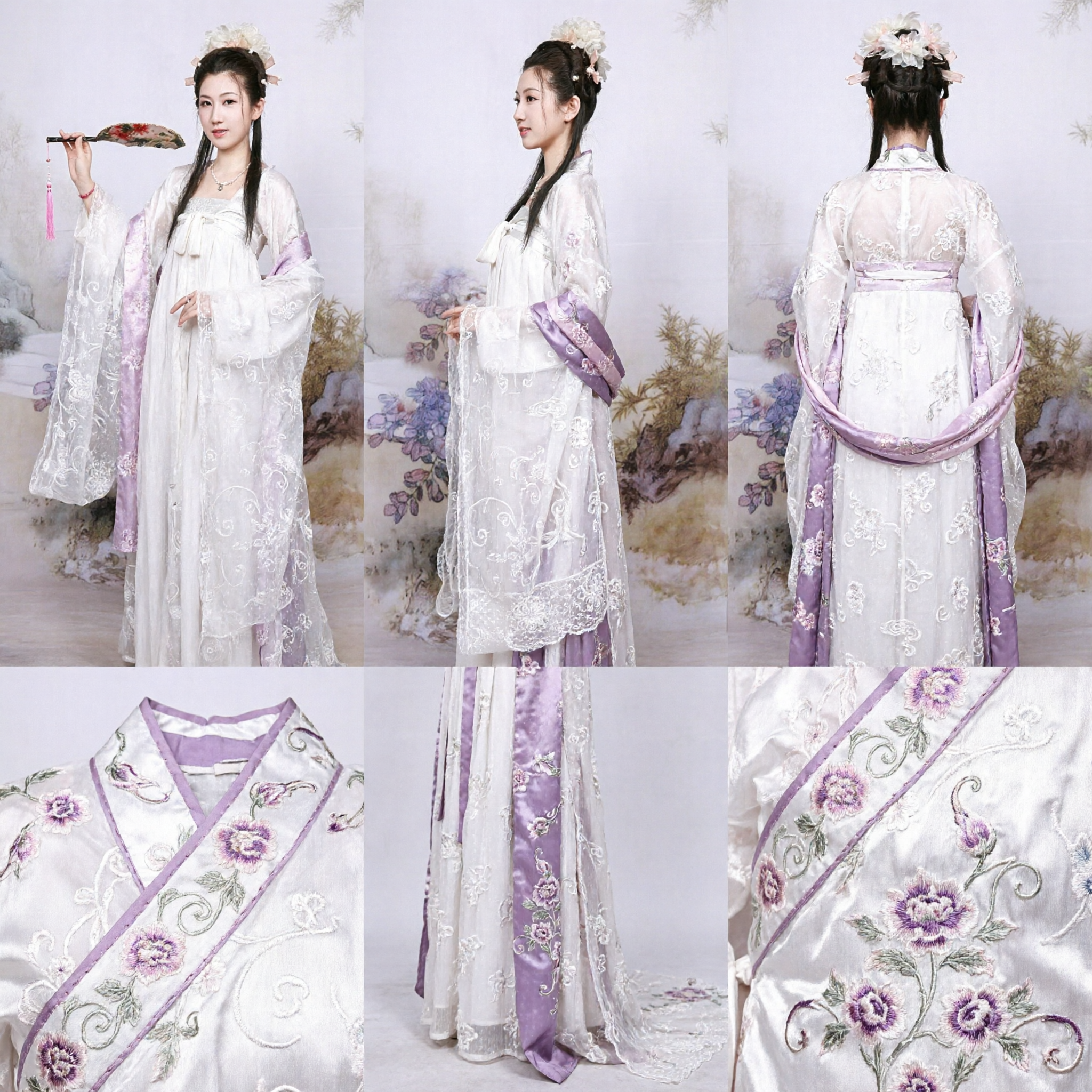 Traditional Chinese Hanfu White Fairy Dress Ancient Costume Embroidered Long Robe for Women Performance Photography - Asian Costume