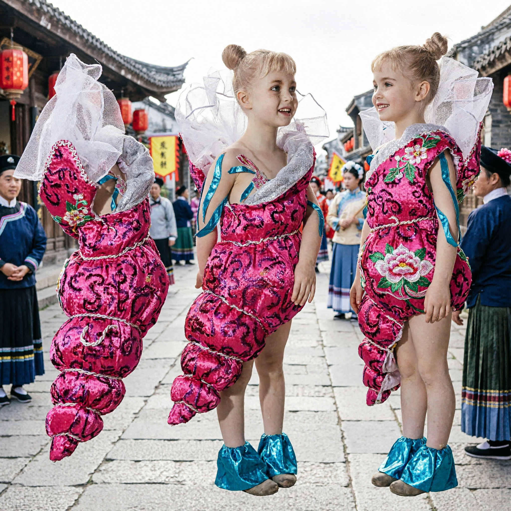 Handcrafted Female Angel Statue in Vibrant Pink Patterned Dress with Sheer Wings for Home Decor and Religious Altars - Asian Costume