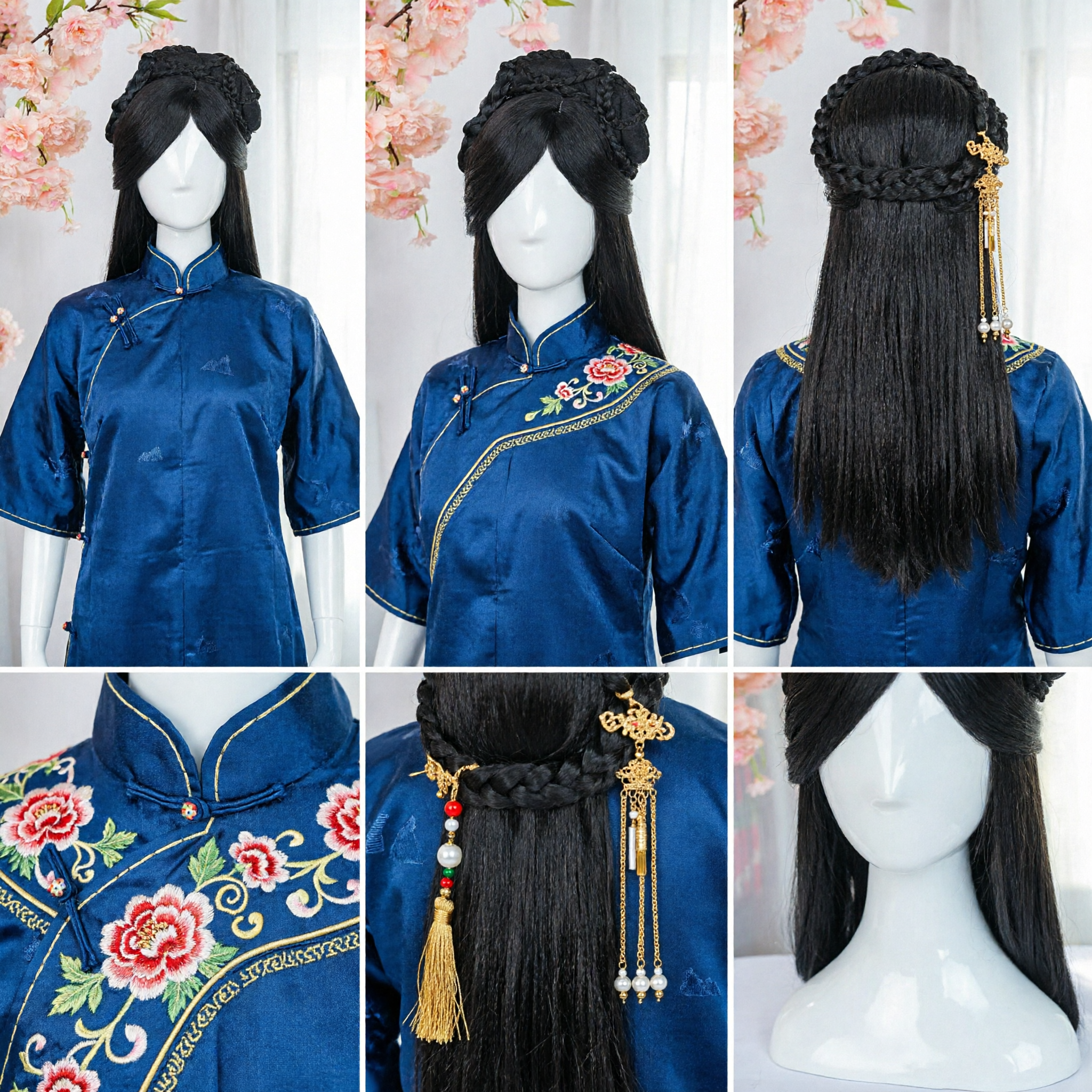 Ancient Chinese Princess Wig Hanfu Cosplay Hairpiece Black Long Straight Hair with Braided Crown for Women Stage Performance - Asian Costume
