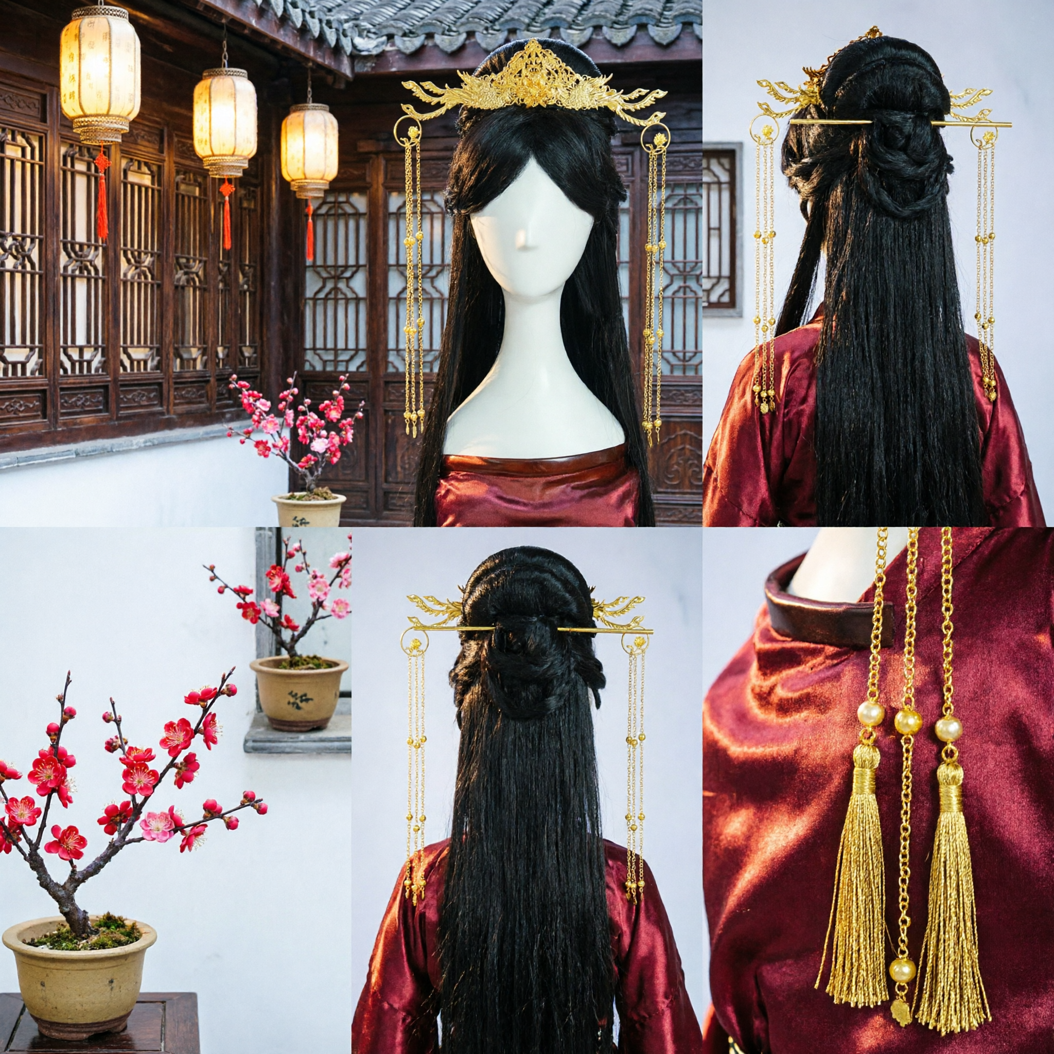 Exquisite Gold Filigree Phoenix Hairpin with Dangling Chains Traditional Chinese Hanfu Headwear for Brides and Cosplay - Asian Costume