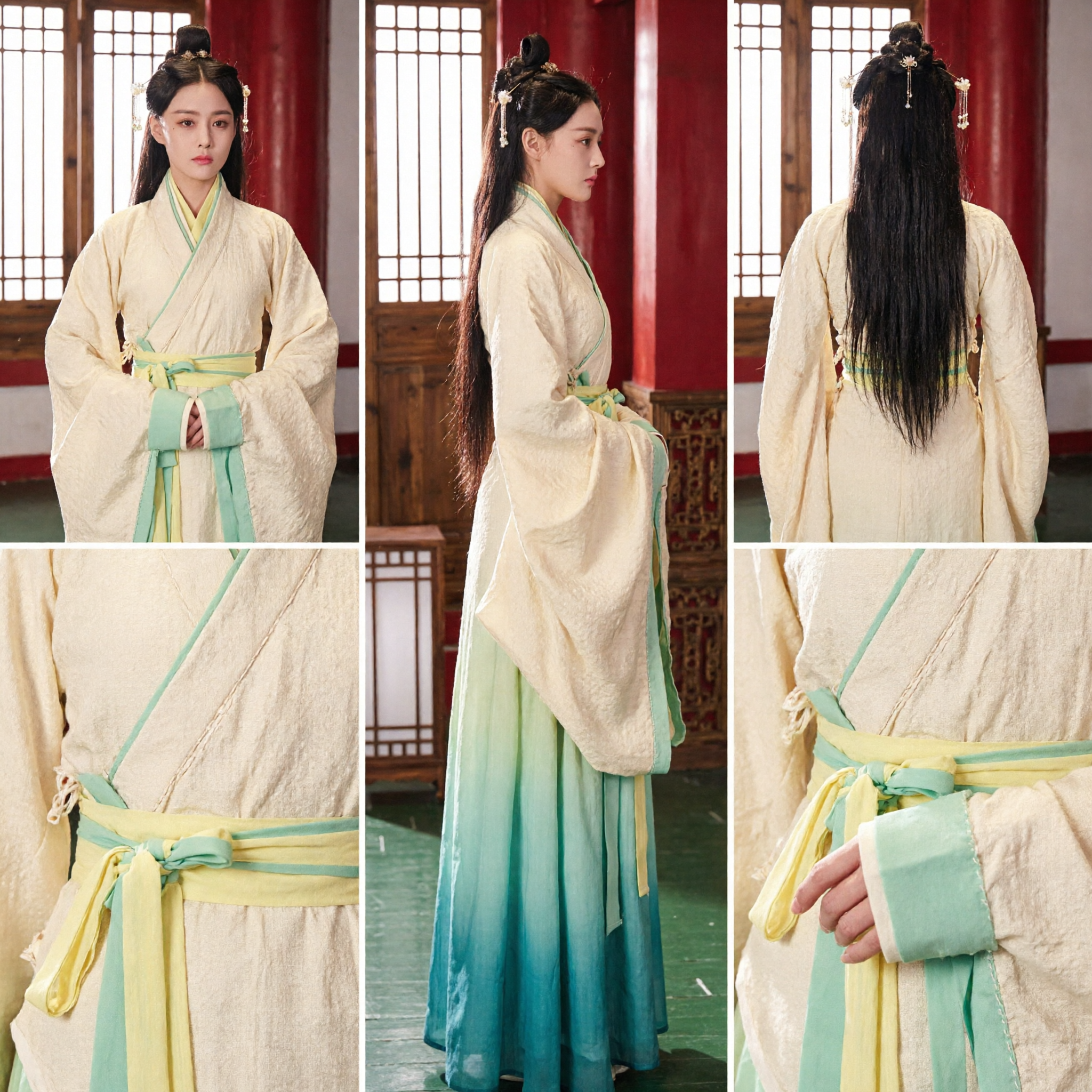 Traditional Chinese Hanfu Costume Ancient Noble Lady Yellow Green Ruqun Dress for Women Cosplay - Asian Costume