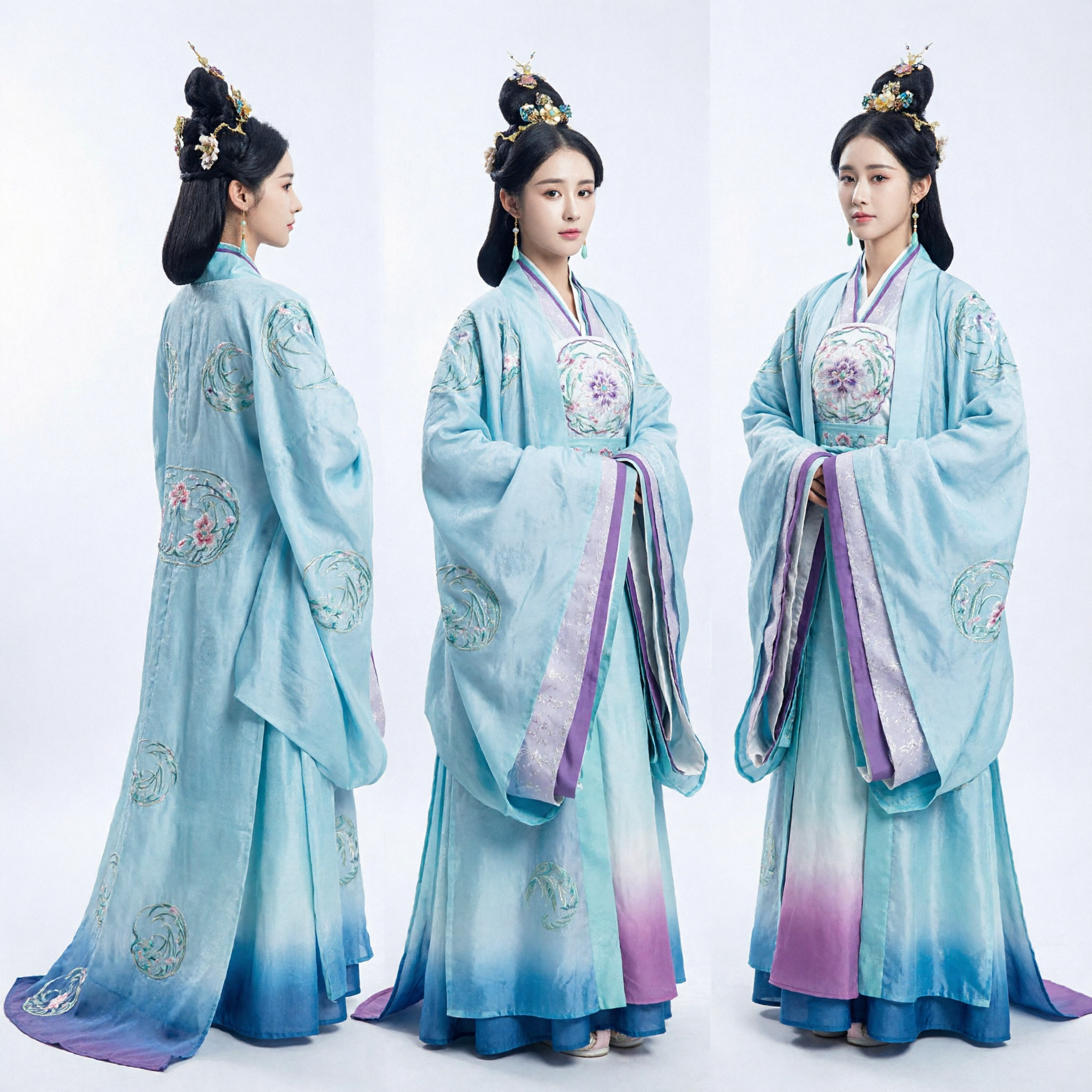 Traditional Chinese Hanfu Ancient Blue Embroidered Fairy Dress for Women Historical Cosplay Costume - Asian Costume