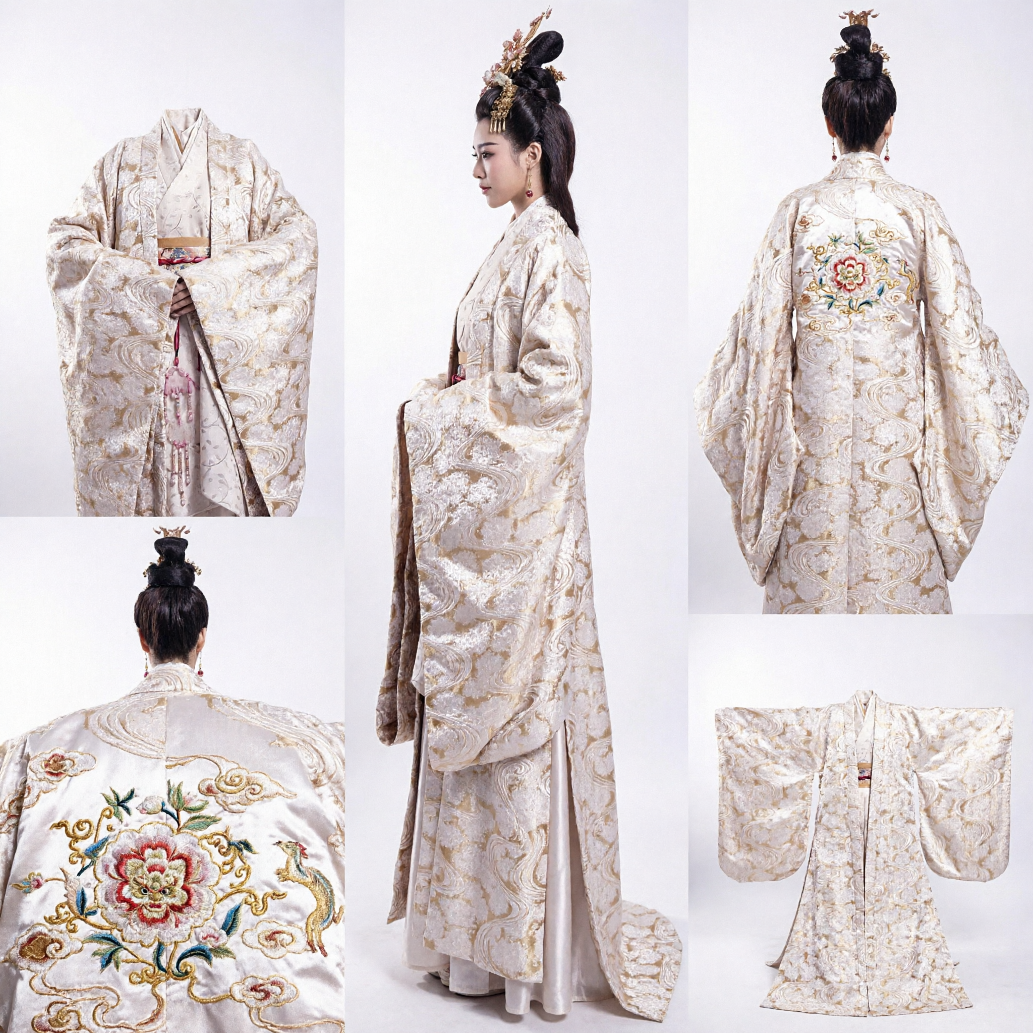 Ancient Chinese Empress Hanfu Costume White Gold Brocade Robe Traditional Period Drama Clothing for Women - Asian Costume