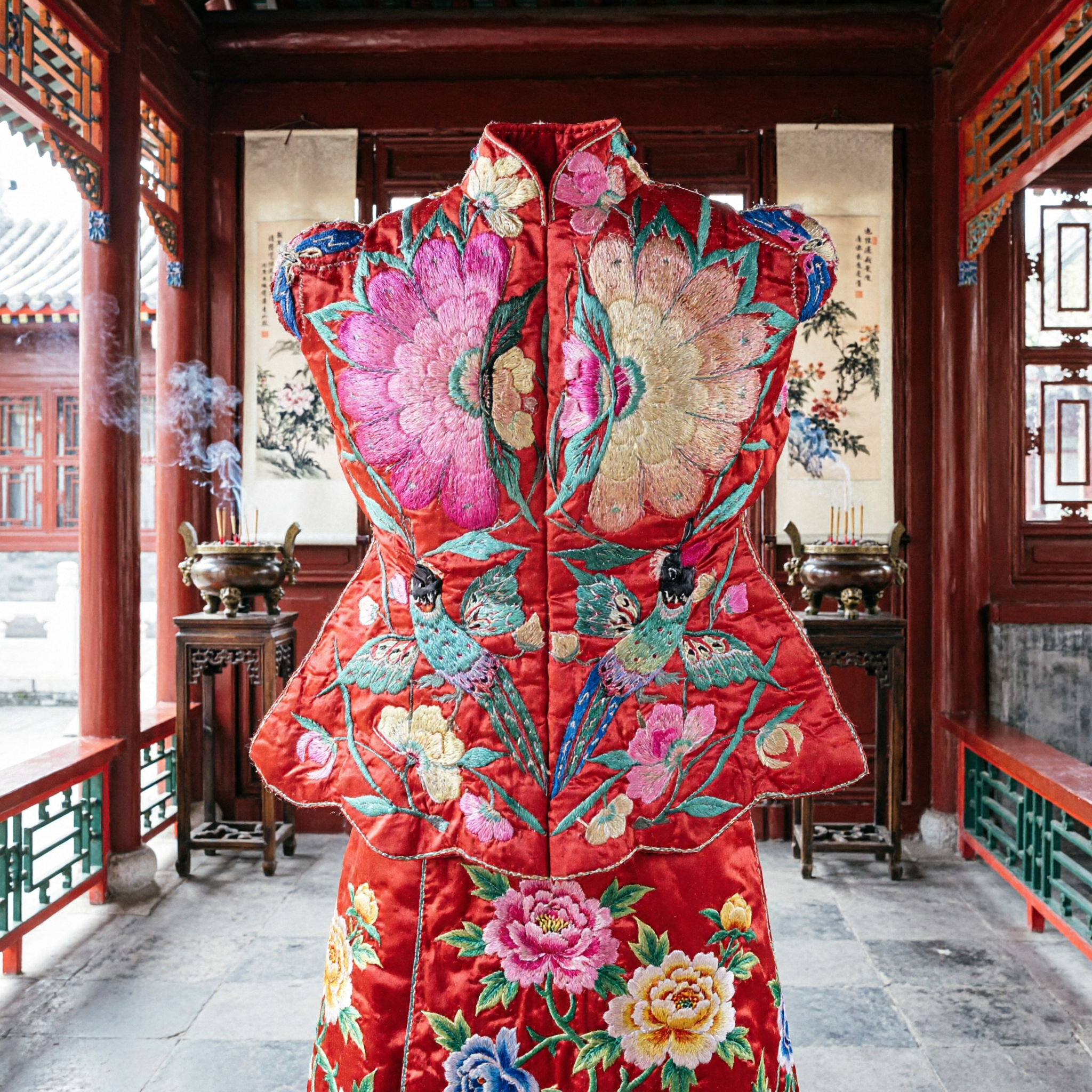 Traditional Chinese Red Embroidered Peony Tiger Hat for Children Folk Dance Performance Cultural Costume - Asian Costume