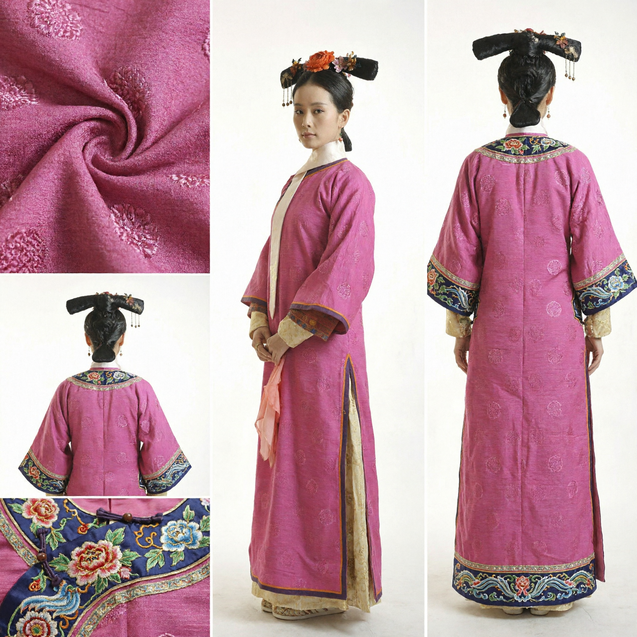 Traditional Chinese Qing Dynasty Manchu Pink Robe Costume Women Ancient Court Lady Cosplay Dress - Asian Costume
