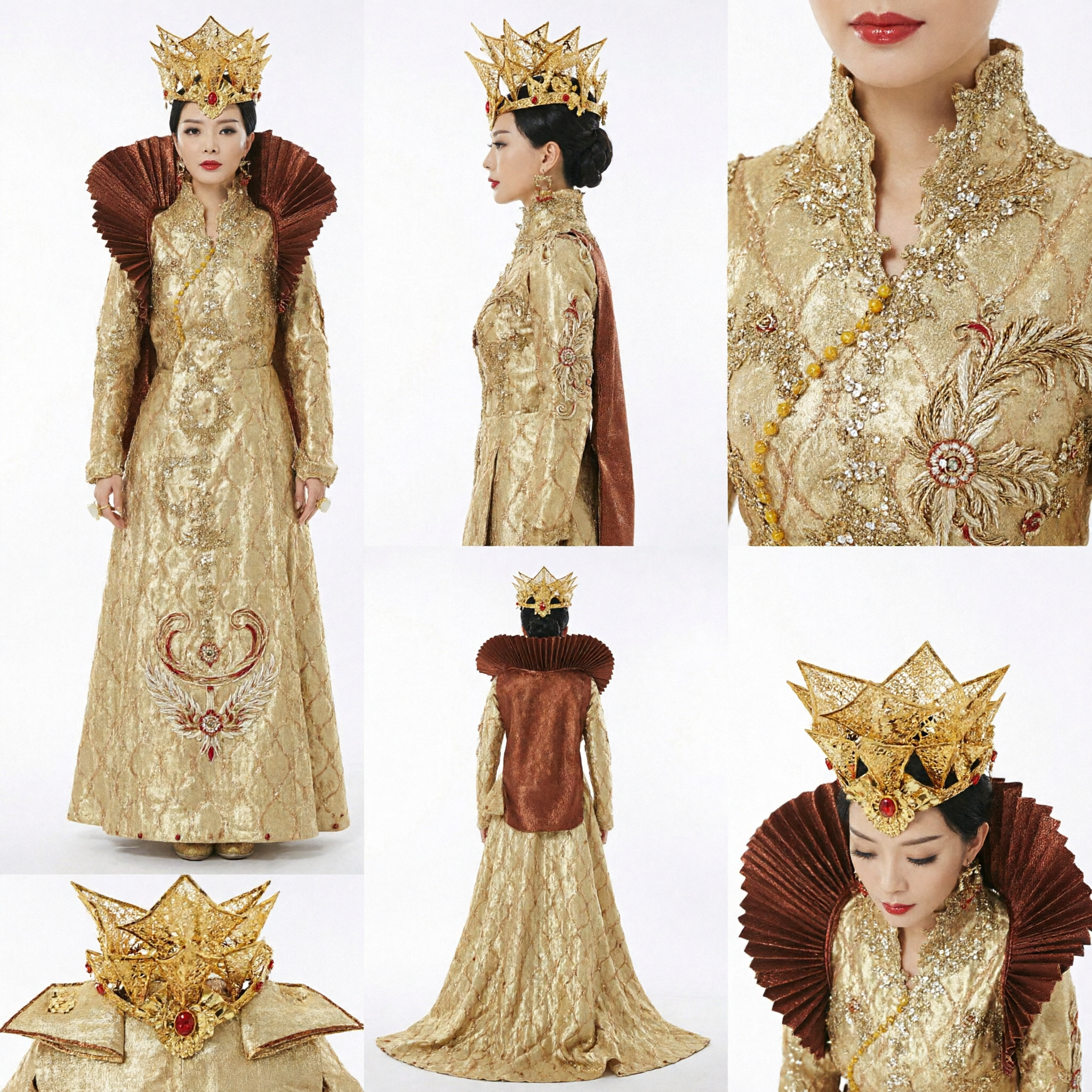 Women's Ancient Chinese Empress Costume Gold Royal Robe with Crown for Stage Cosplay Performance - Asian Costume