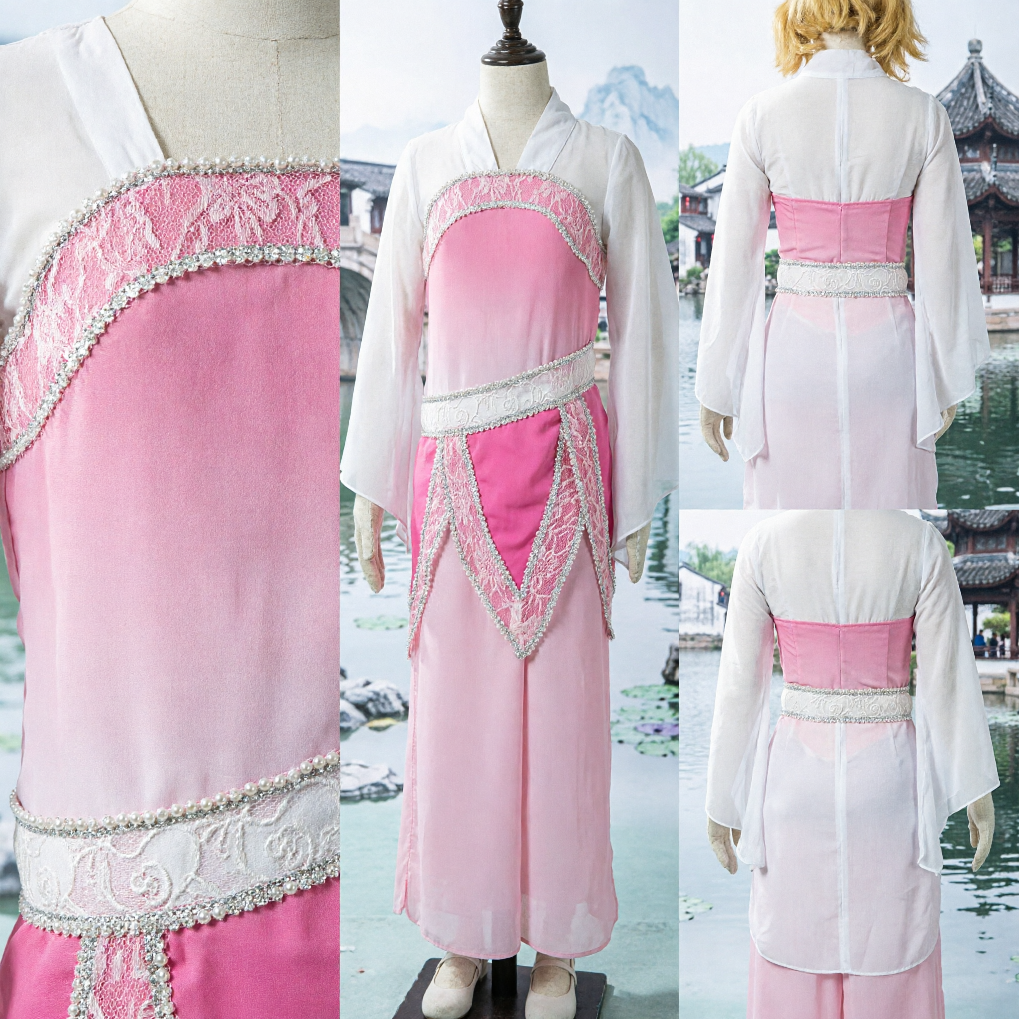Traditional Chinese Pink Ombre Hanfu Costume Ancient Fairy Princess Dress for Women Stage Performance Cosplay - Asian Costume