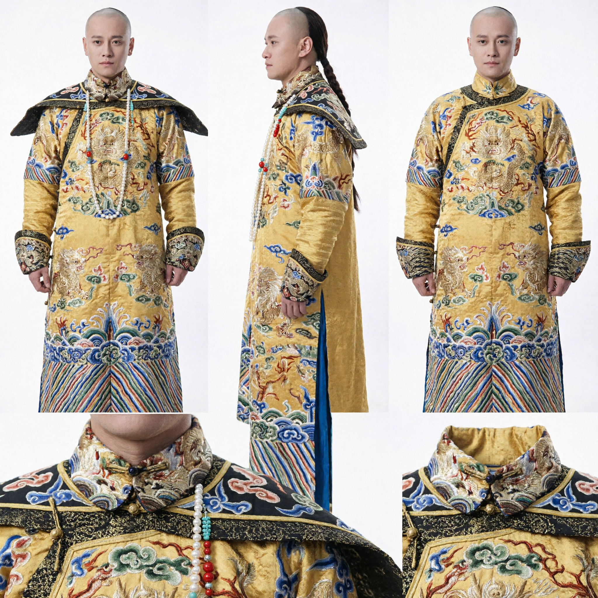Traditional Chinese Qing Dynasty Emperor Costume Men's Royal Yellow Dragon Robe Historical Drama Cosplay Outfit - Asian Costume
