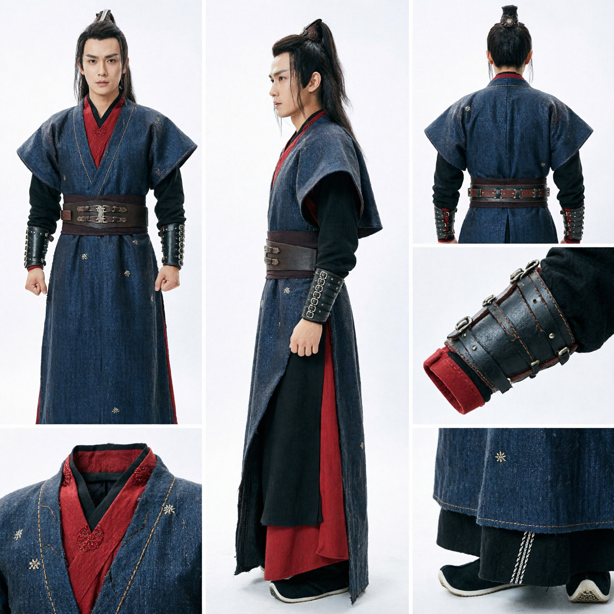 Men's Ancient Chinese Swordsman Wuxia Hanfu Costume Black Red Knight Errant Outfit for Cosplay and Performance - Asian Costume