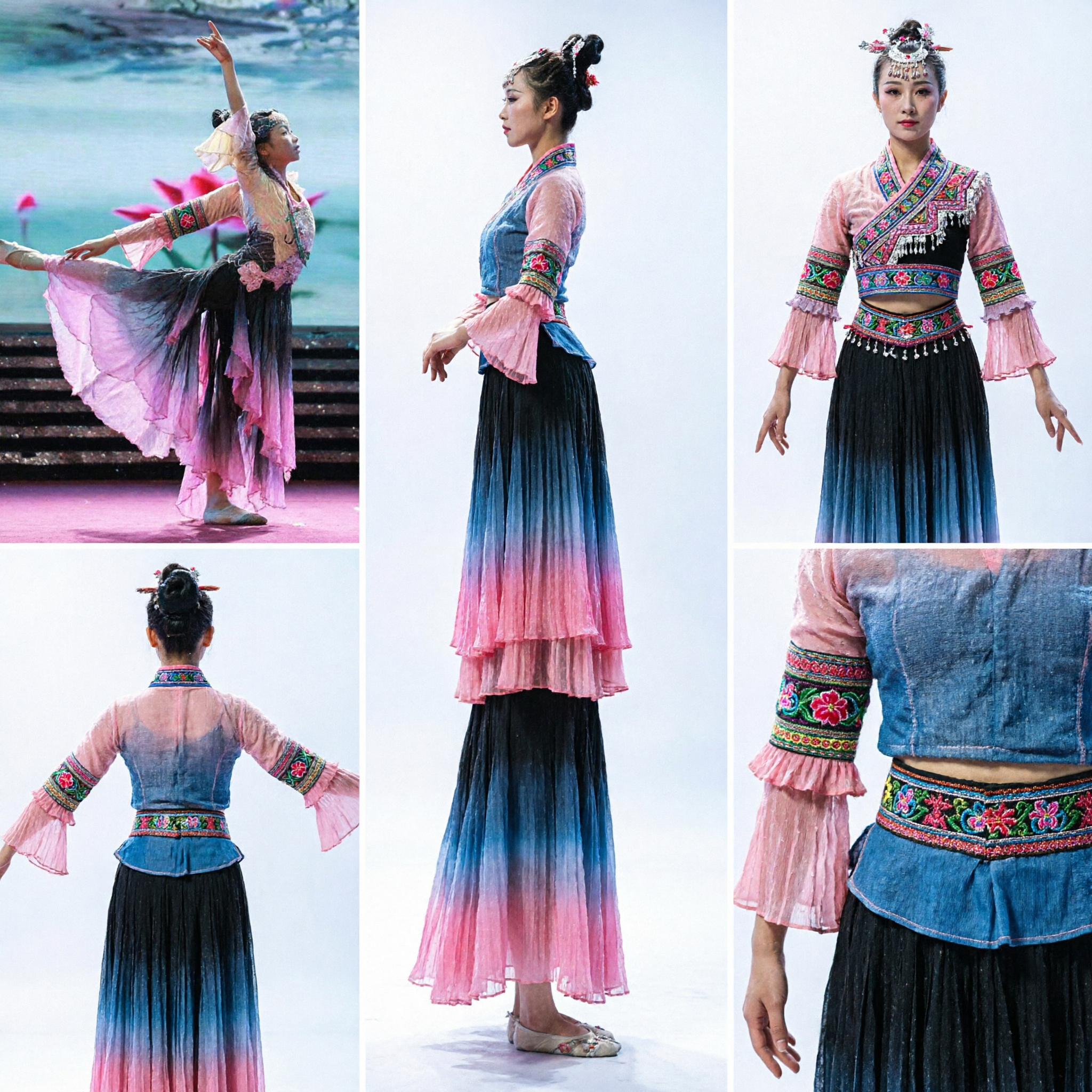 Traditional Chinese Classical Dance Costume for Women Elegant Stage Performance Dress with Flowing Lotus Skirt - Asian Costume