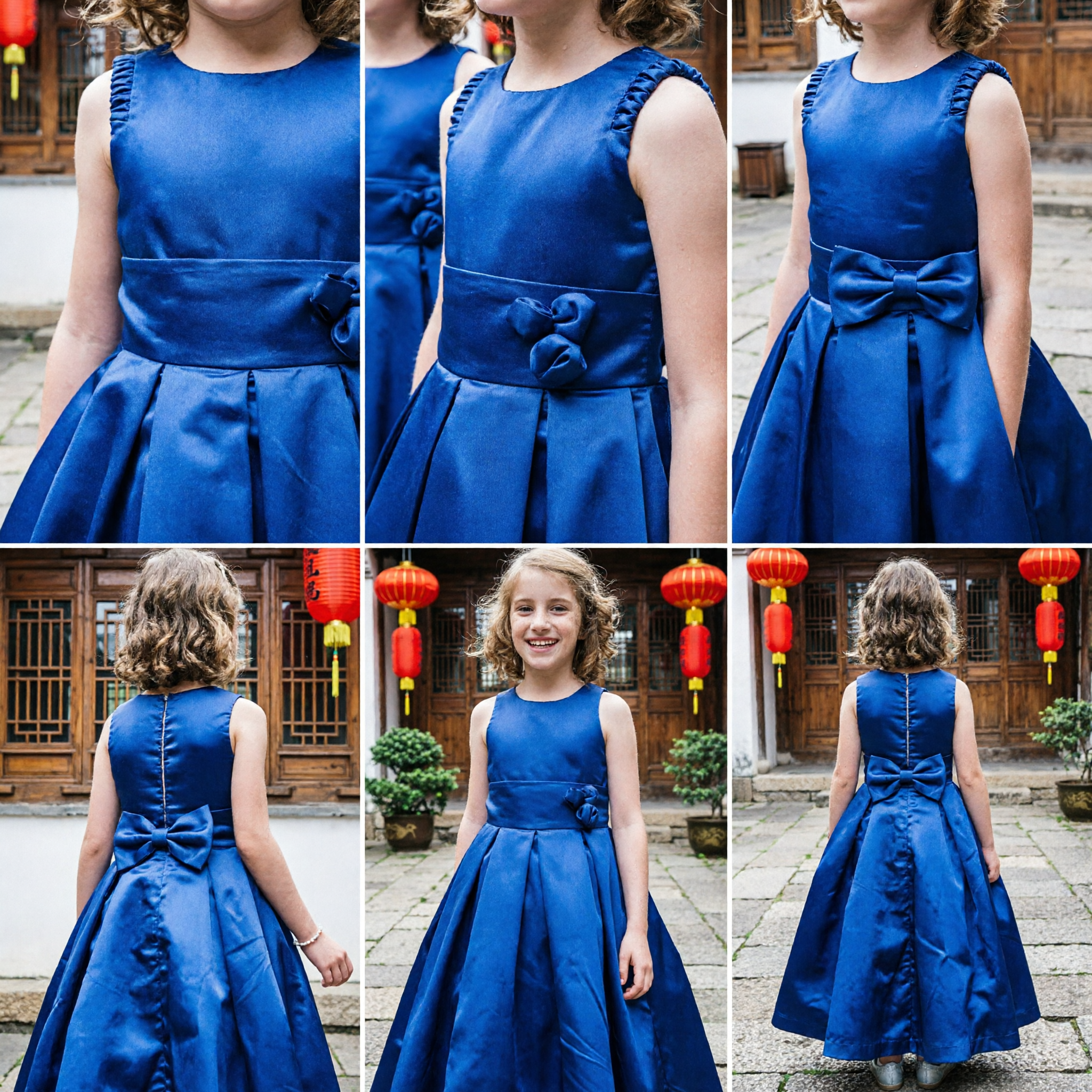 Royal Blue Satin Flower Girl Dresses Sleeveless Floor Length Gowns for Wedding Party Bridesmaid Kids Girls - Asian Costume