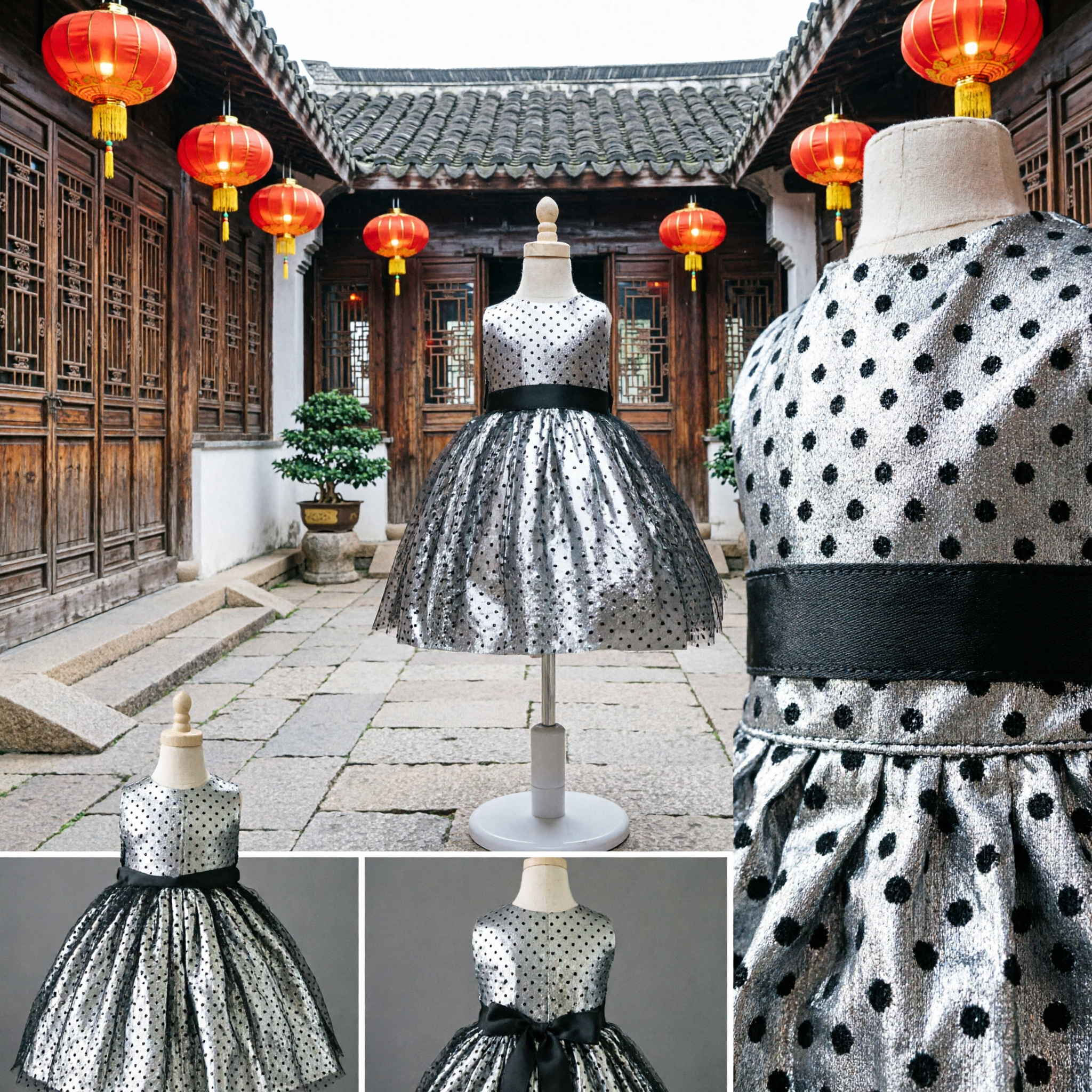 Silver Sequin Polka Dot Tulle Tutu Dress for Girls Stage Performance Dance Party Costume Gown - Asian Costume