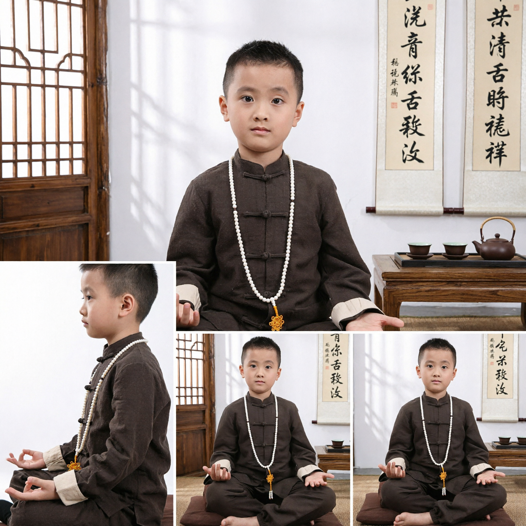 Kids Boys Traditional Chinese Kung Fu Uniform Tang Suit Martial Arts Meditation Costume Brown - Asian Costume