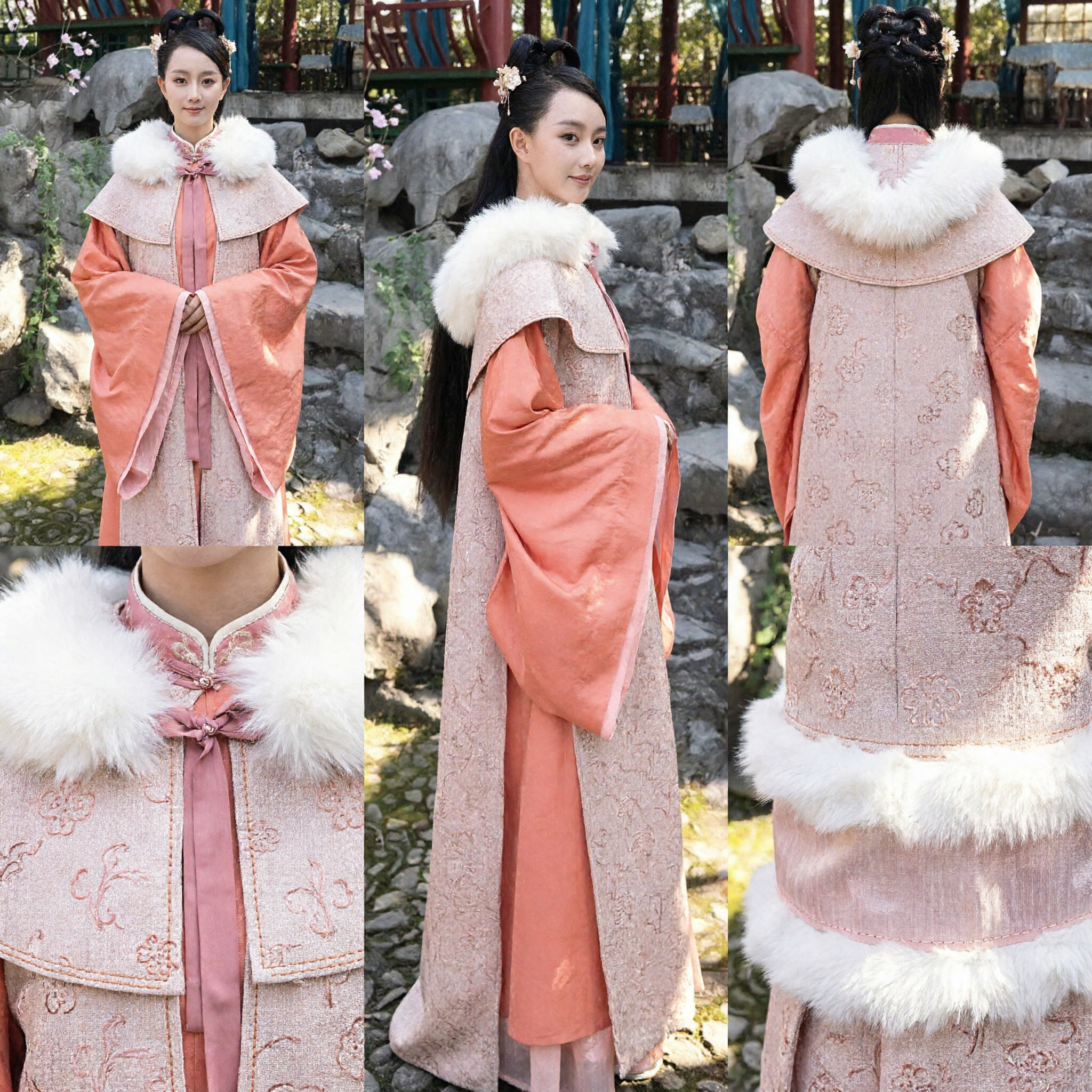 Women's Traditional Chinese Hanfu Winter Cloak with White Fur Collar Ancient Palace Costume for Cosplay - Asian Costume