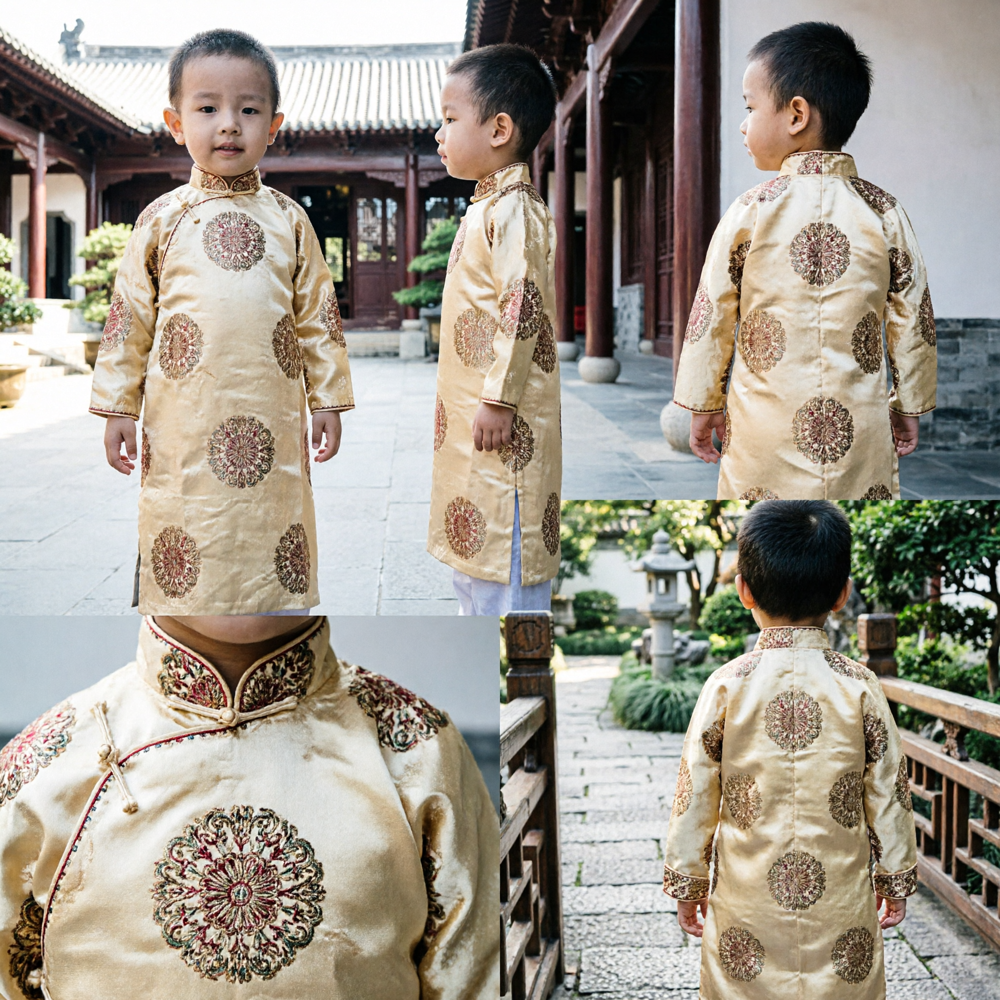 Kids Boys Chinese Tang Suit Traditional Silk Brocade Top Mandarin Collar Wedding Festival Costume - Asian Costume