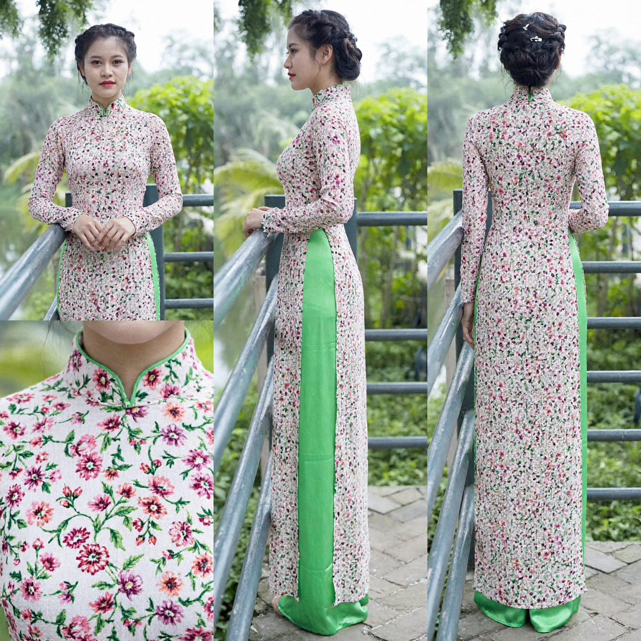 Vietnamese Ao Dai Traditional Floral Print Long Dress for Women Wedding Festival Cultural Costume - Asian Costume