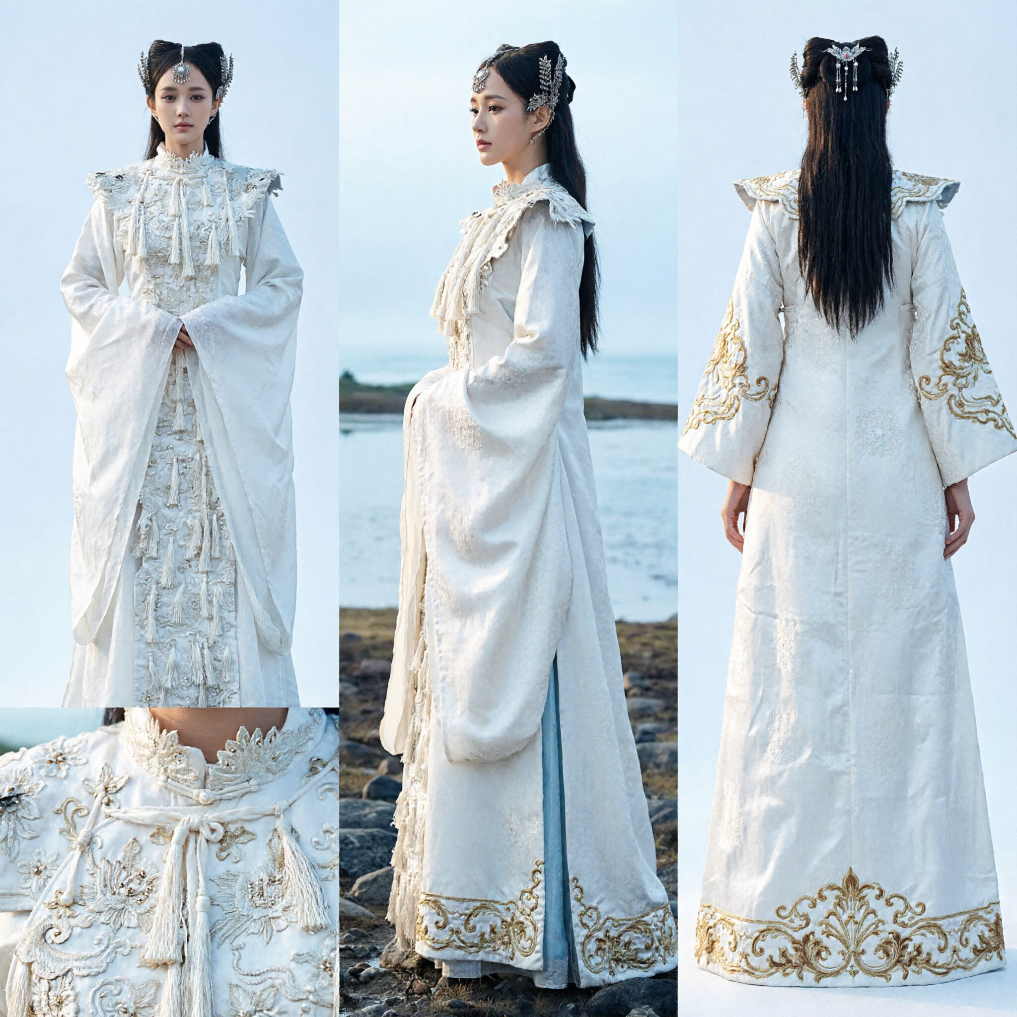 Elegant White Ancient Chinese Hanfu Fairy Costume Traditional Embroidered Robe for Women Cosplay - Asian Costume
