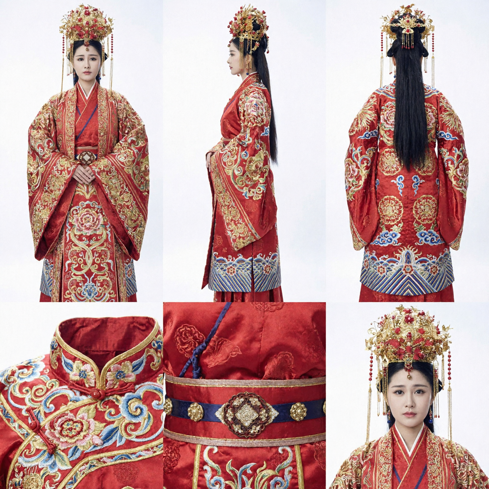 Ancient Chinese Empress Hanfu Red Gold Embroidery Traditional Wedding Dress Palace Lady Costume for Women - Asian Costume